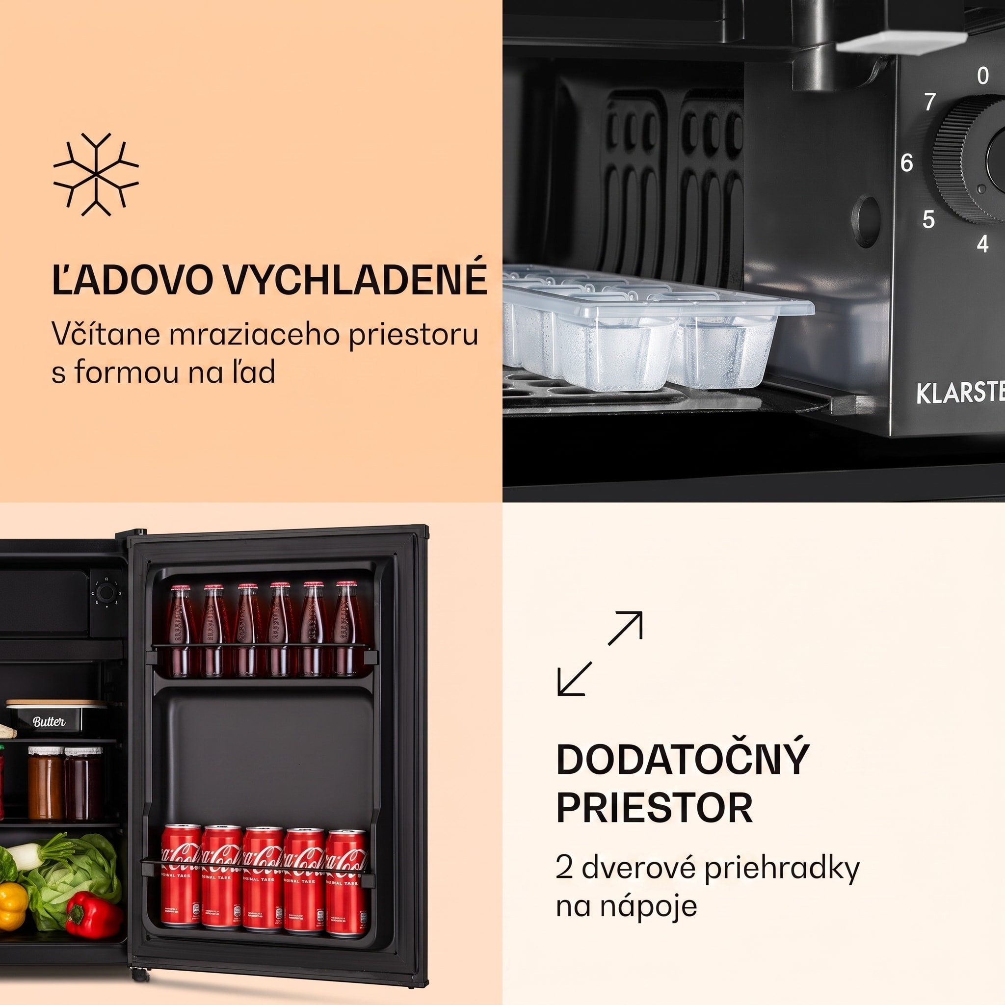 Klarstein Obsidian, chladnička, 72 litrov, mraznička, čierna – Obrázok 3