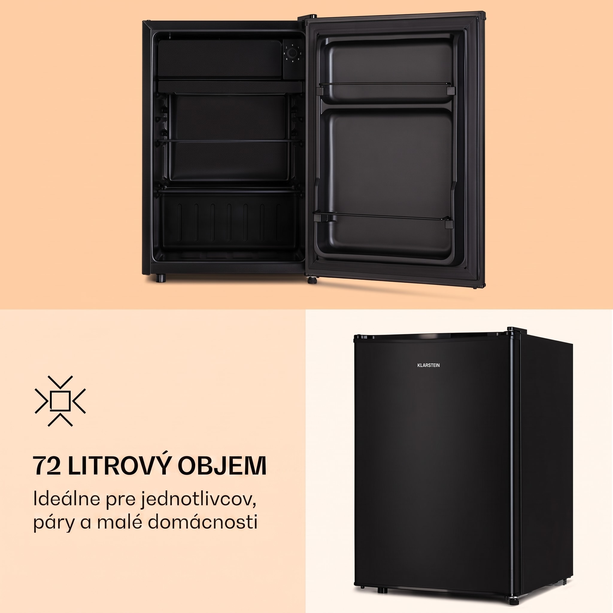 Klarstein Obsidian, chladnička, 72 litrov, mraznička, čierna – Obrázok 4