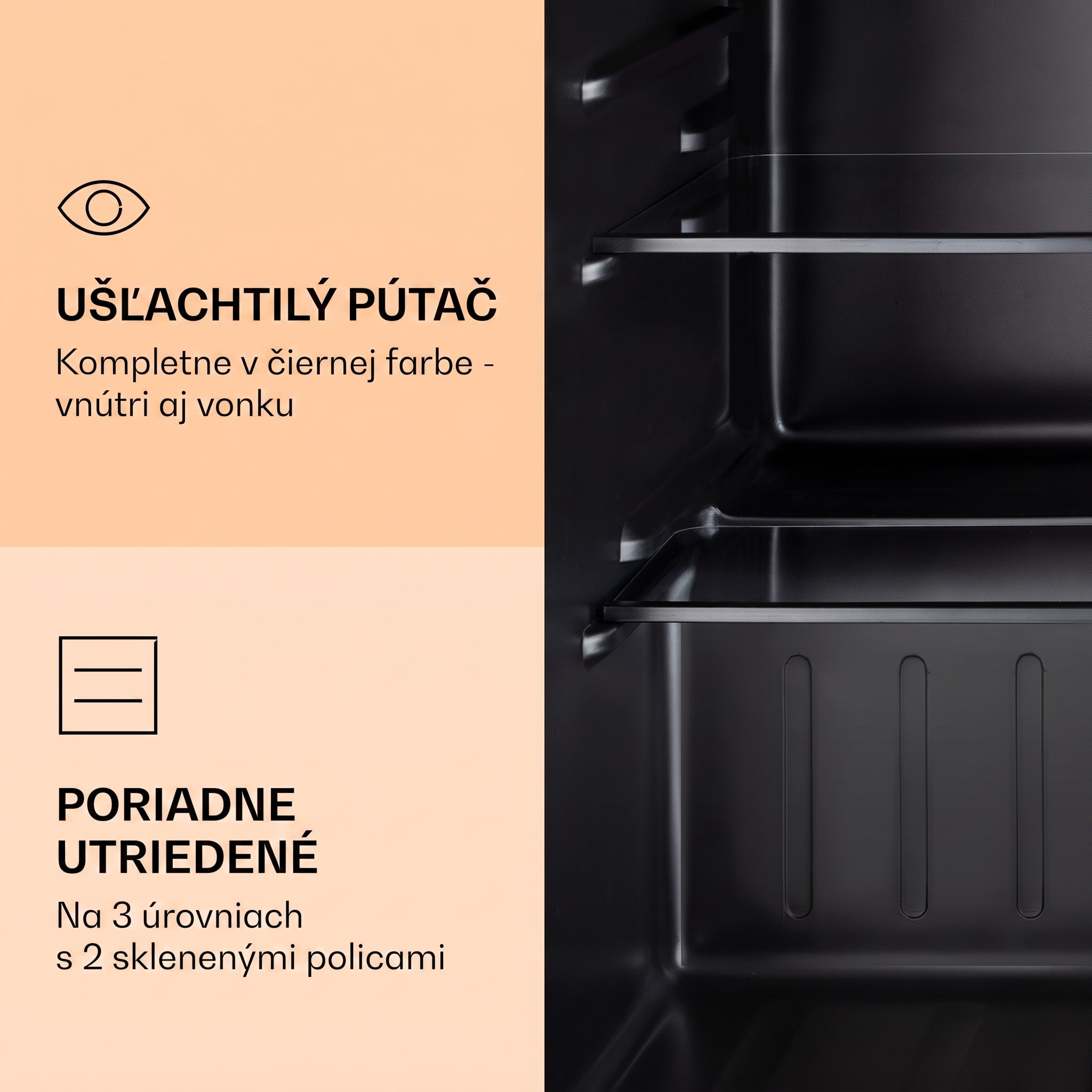 Klarstein Obsidian, chladnička, 72 litrov, mraznička, čierna – Obrázok 5