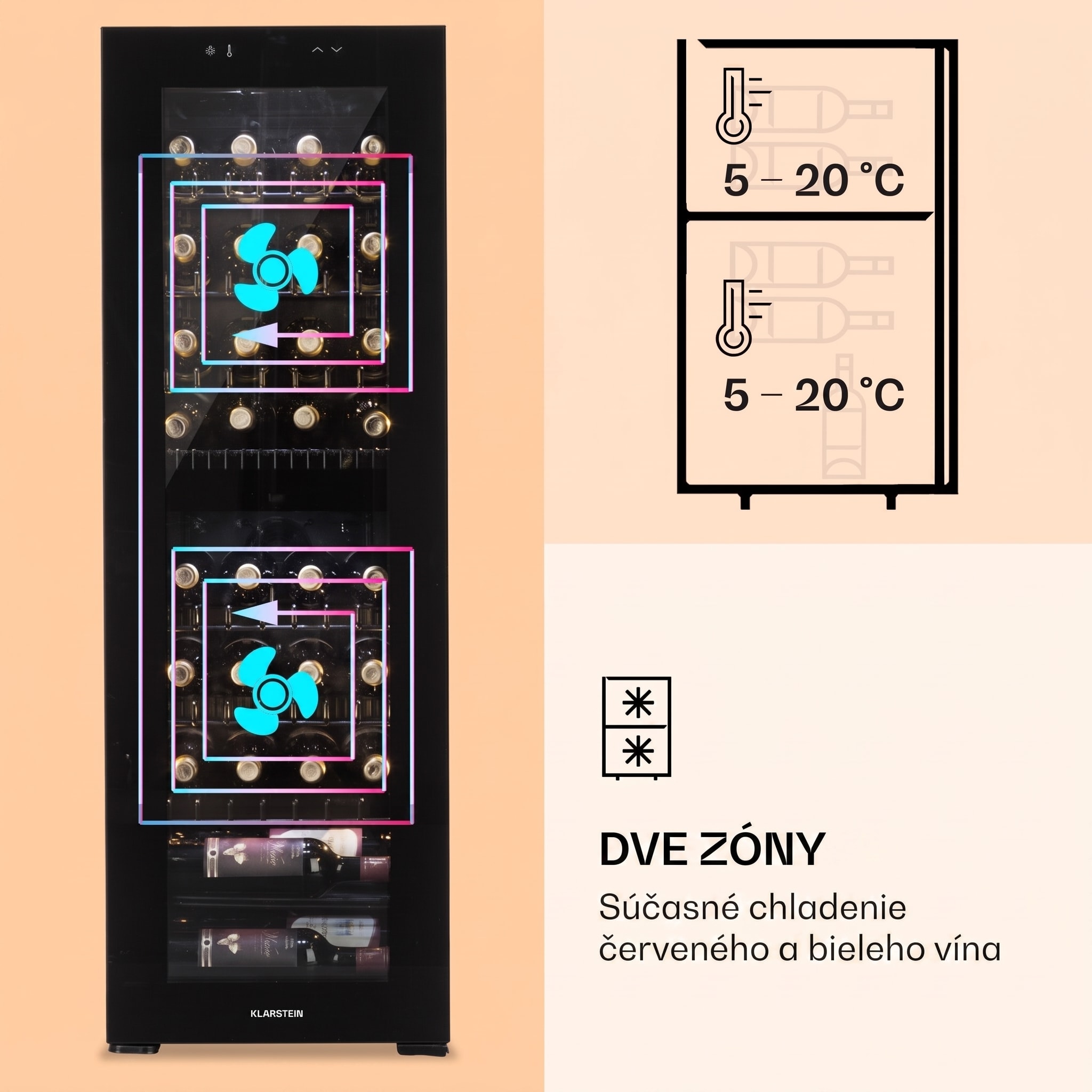 Klarstein Bellevine Deux 39 Flex, vinotéka, 105 l, 34 fliaš, 2 zóny – Obrázok 4