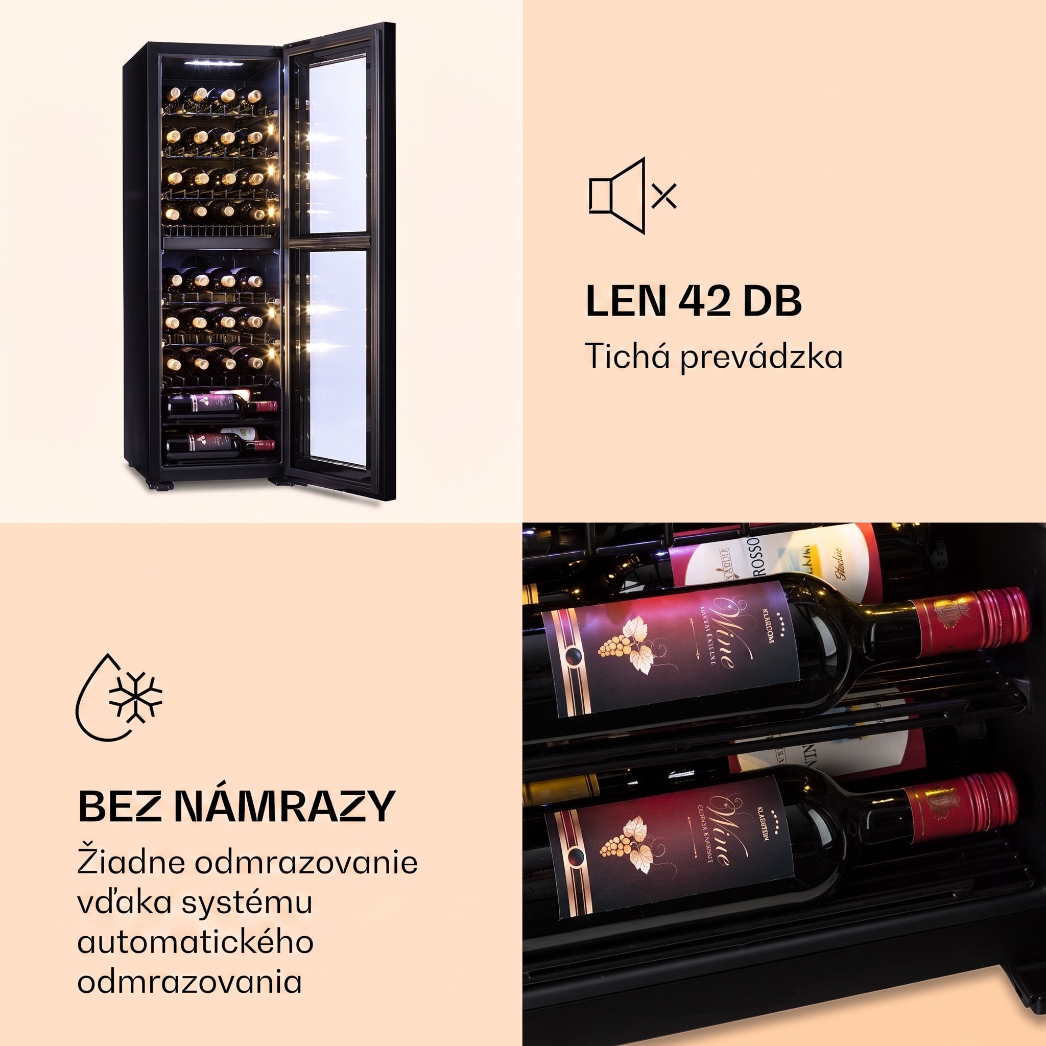 Klarstein Bellevine Deux 39 Flex, vinotéka, 105 l, 34 fliaš, 2 zóny – Obrázok 5