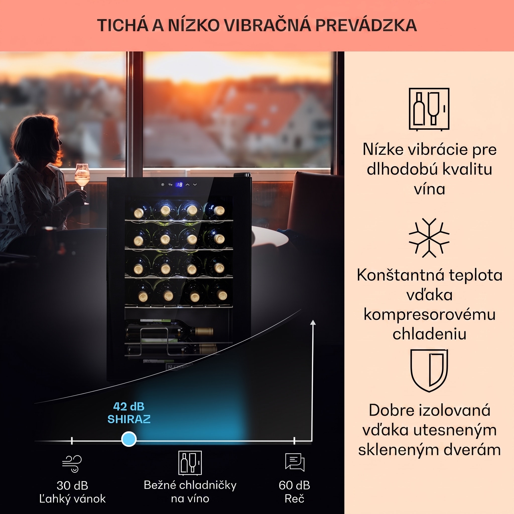 Klarstein Shiraz 20 Uno, vinotéka, 53 l, 20 fliaš, 5-18°C, dotykový ovládací panel – Obrázok 4