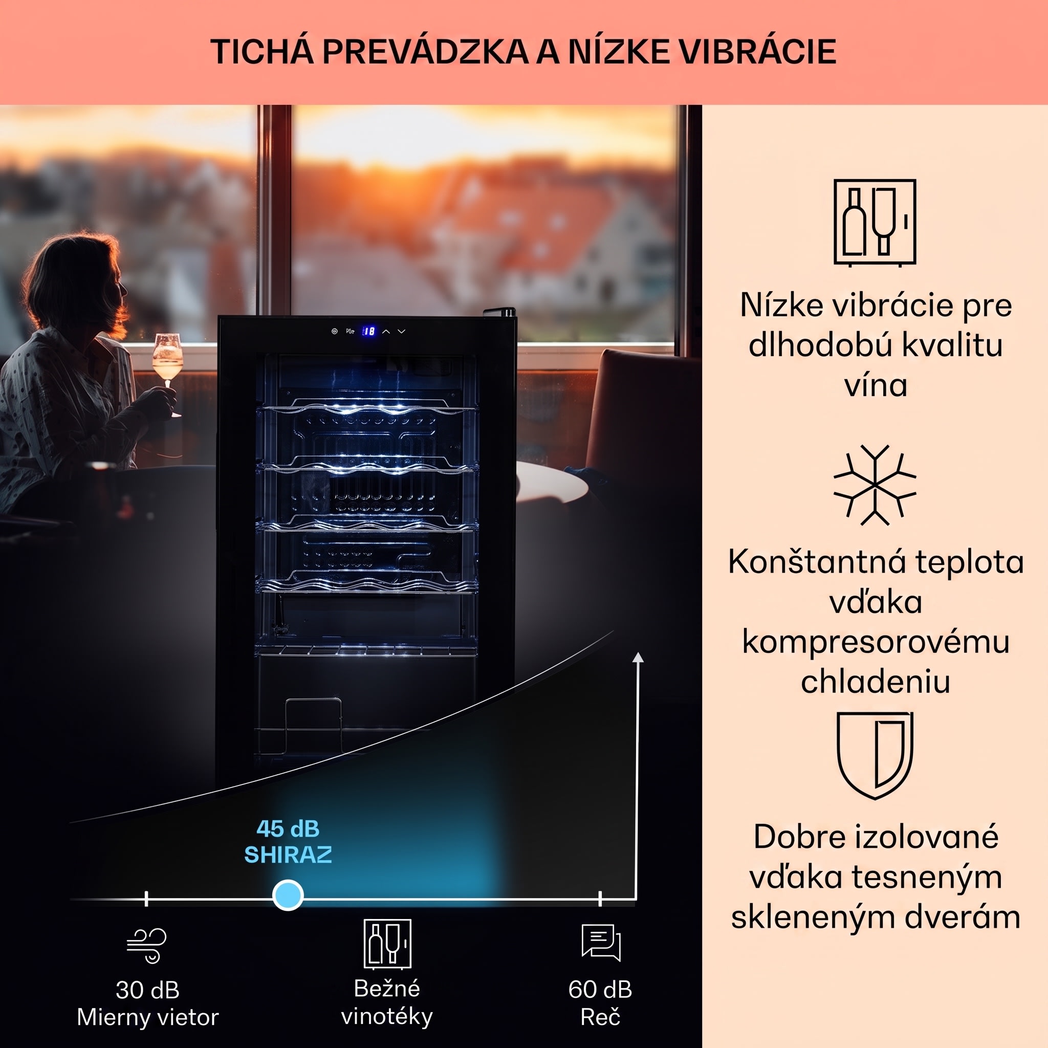Klarstein Shiraz 24 Uno, vinotéka, 63 l, 24 fliaš, 5-18°C, dotykový ovládací panel – Obrázok 4