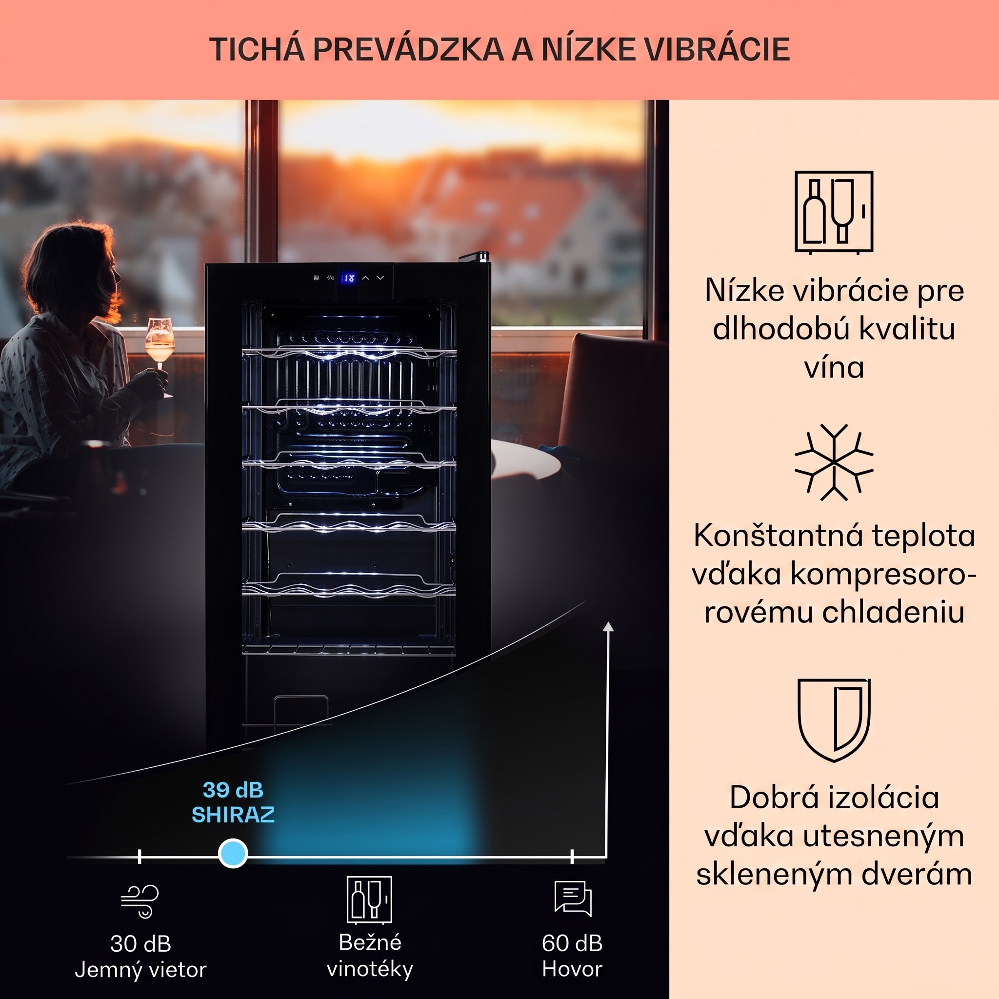 Klarstein Shiraz 28 Uno, vinotéka, 74 l, 28 fliaš, 5-18°C, dotykový ovládací panel – Obrázok 4