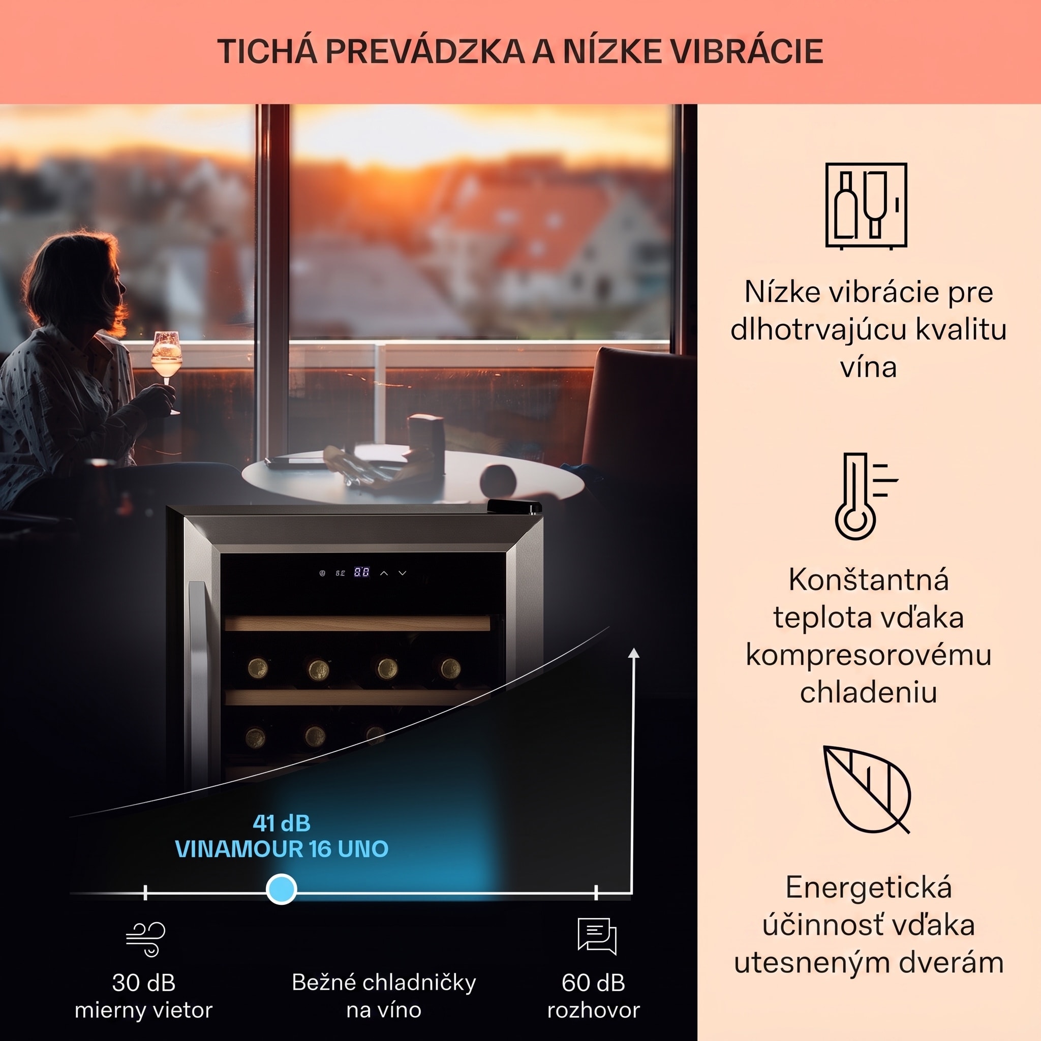 Klarstein Vinamour 16 Uno, vinotéka, 42 l, 16 fliaš, 5-18°C, 41 dB, sklo – Obrázok 4