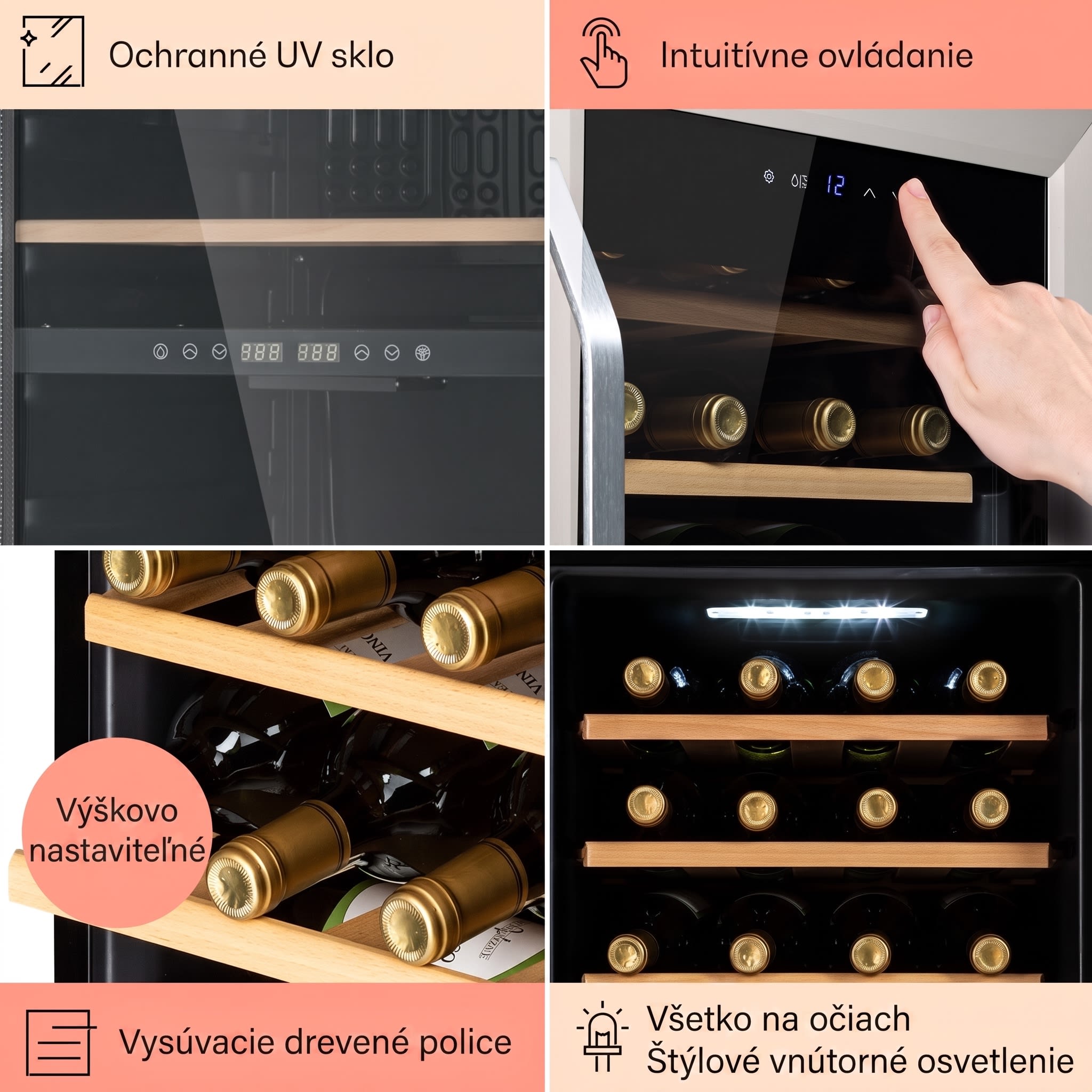 Klarstein Vinamour 16 Uno, vinotéka, 42 l, 16 fliaš, 5-18°C, 41 dB, sklo – Obrázok 5