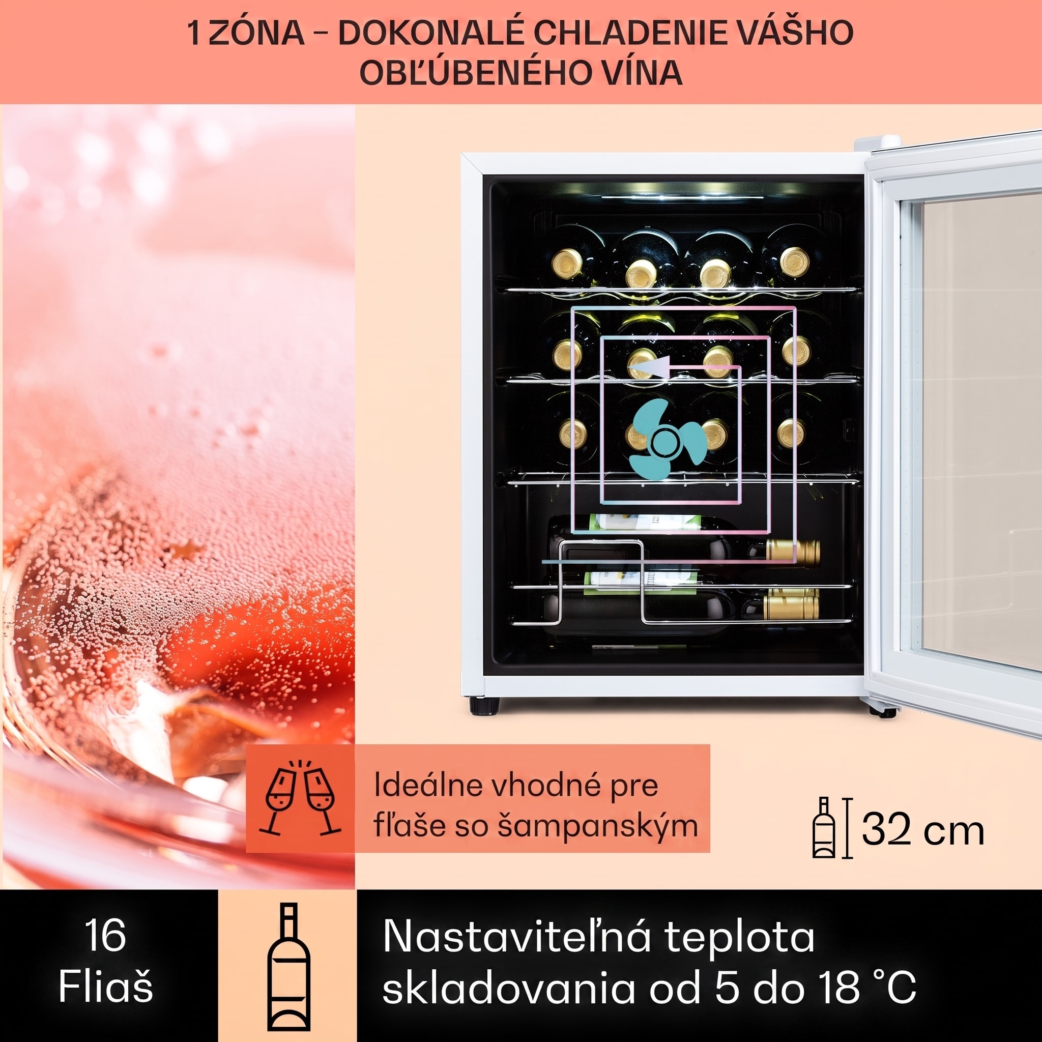 Klarstein Shiraz 16 Quartz, vinotéka, 42 l, 160 W, 5-18°C, dotykový ovládací panel – Obrázok 3