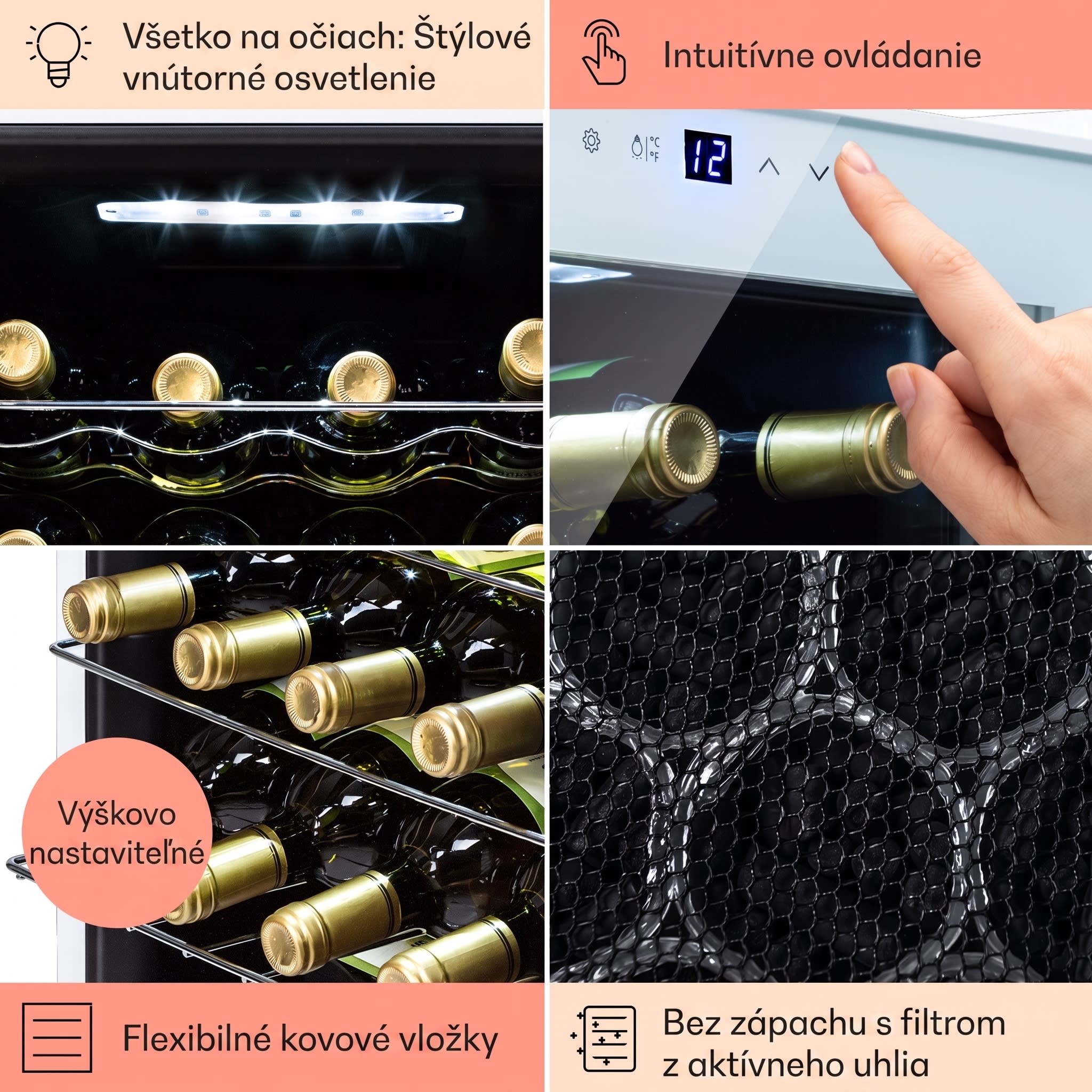 Klarstein Shiraz 16 Quartz, vinotéka, 42 l, 160 W, 5-18°C, dotykový ovládací panel – Obrázok 5