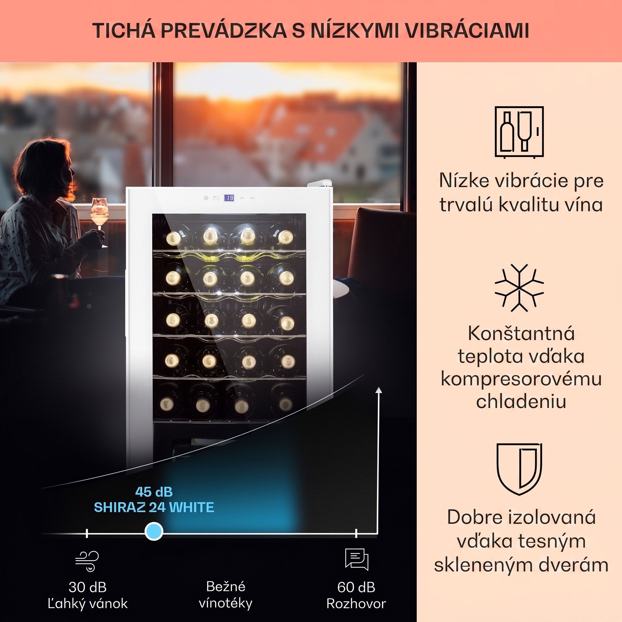 Klarstein Shiraz 24 Uno, vinotéka, 63 l, 24 fliaš, 5-18°C, dotykový ovládací panel – Obrázok 4