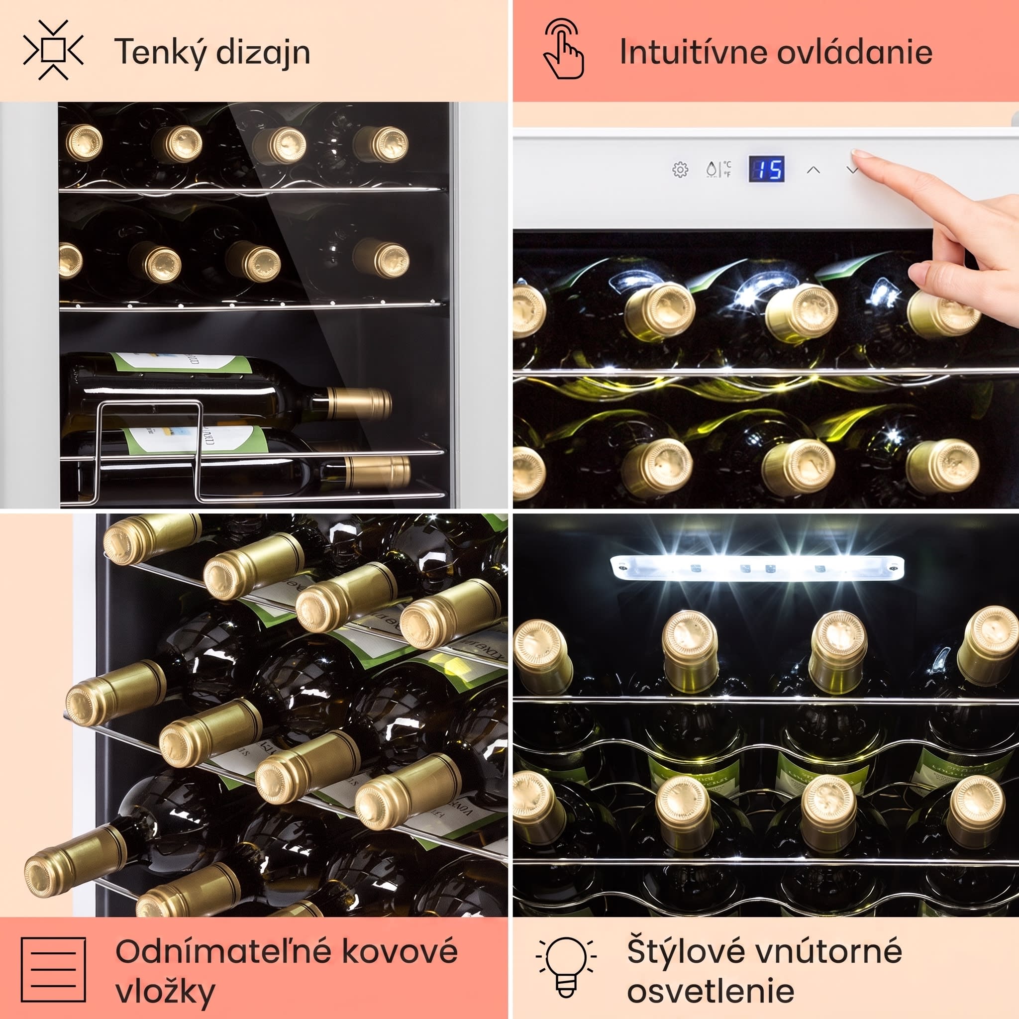 Klarstein Shiraz 24 Uno, vinotéka, 63 l, 24 fliaš, 5-18°C, dotykový ovládací panel – Obrázok 5
