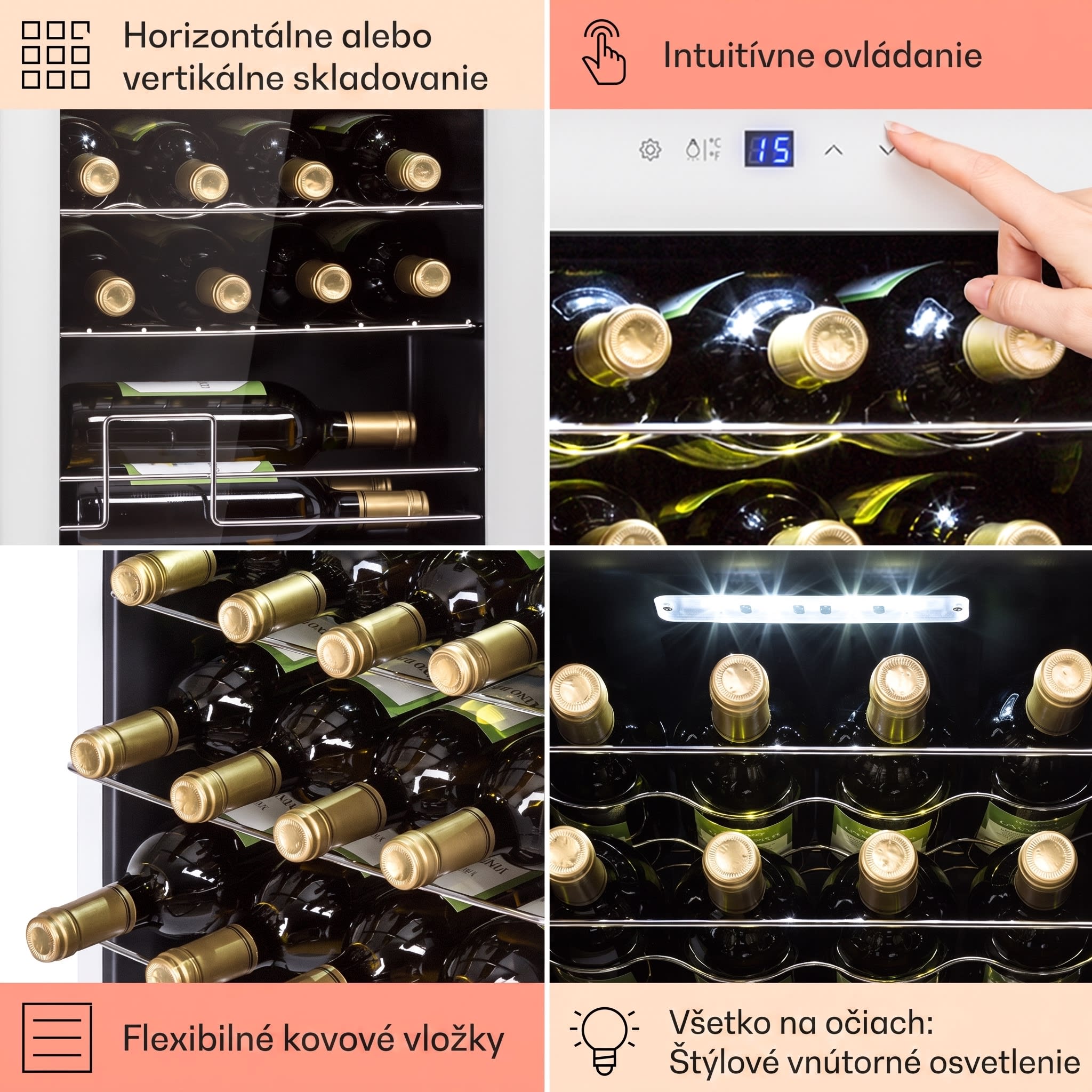 Klarstein Shiraz 28 Uno, vinotéka, 74 l, 28 fliaš, 5-18°C, dotykový ovládací panel – Obrázok 5