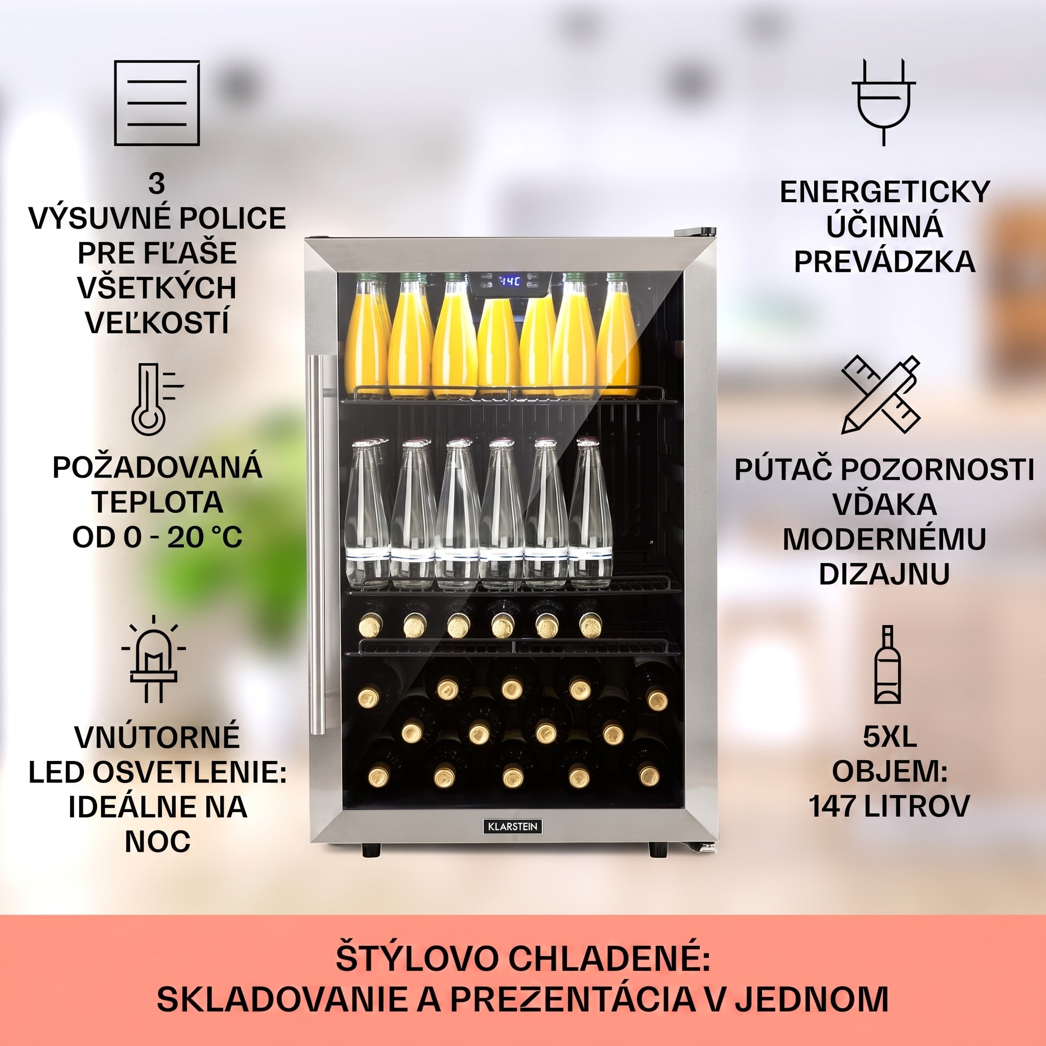Klarstein Beersafe 5XL, chladnička, 147 l, 3 police, panoramatické sklenené dvere, nehrdzavejúca oceľ – Obrázok 2