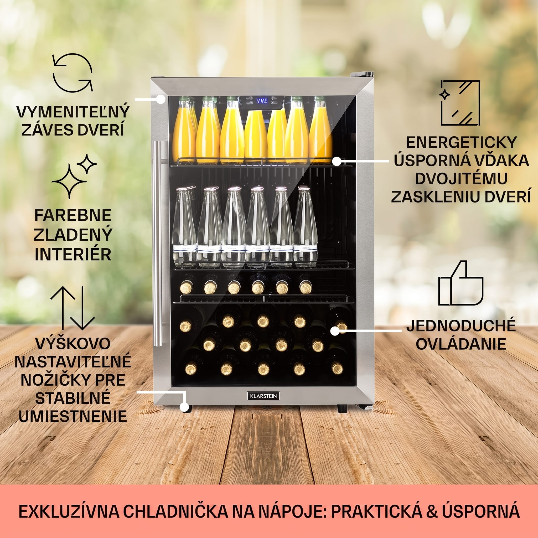 Klarstein Beersafe 5XL, chladnička, 147 l, 3 police, panoramatické sklenené dvere, nehrdzavejúca oceľ – Obrázok 5