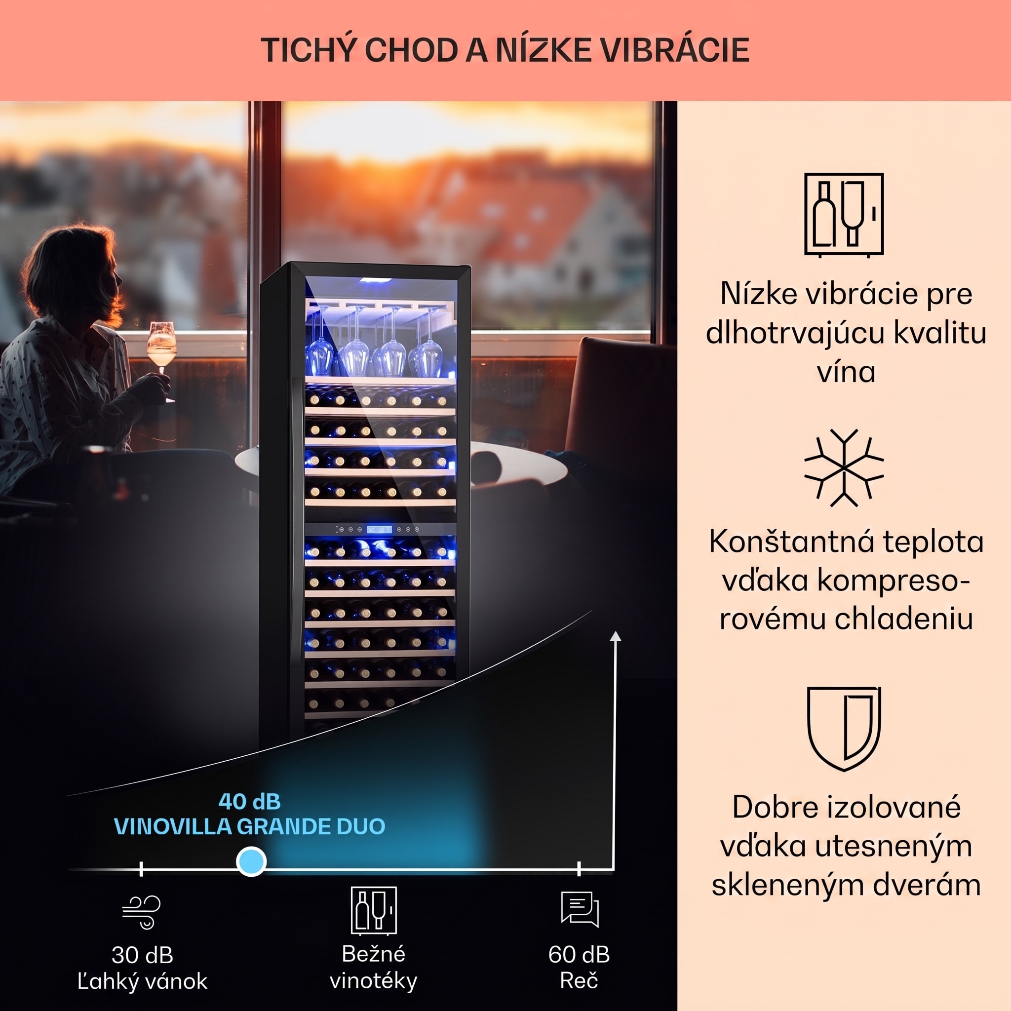 Klarstein Vinovilla Onyx Grande Duo, vinotéka, 425 l, 162 fliaš, 3-farebné LED osvetlenie, čierna – Obrázok 4