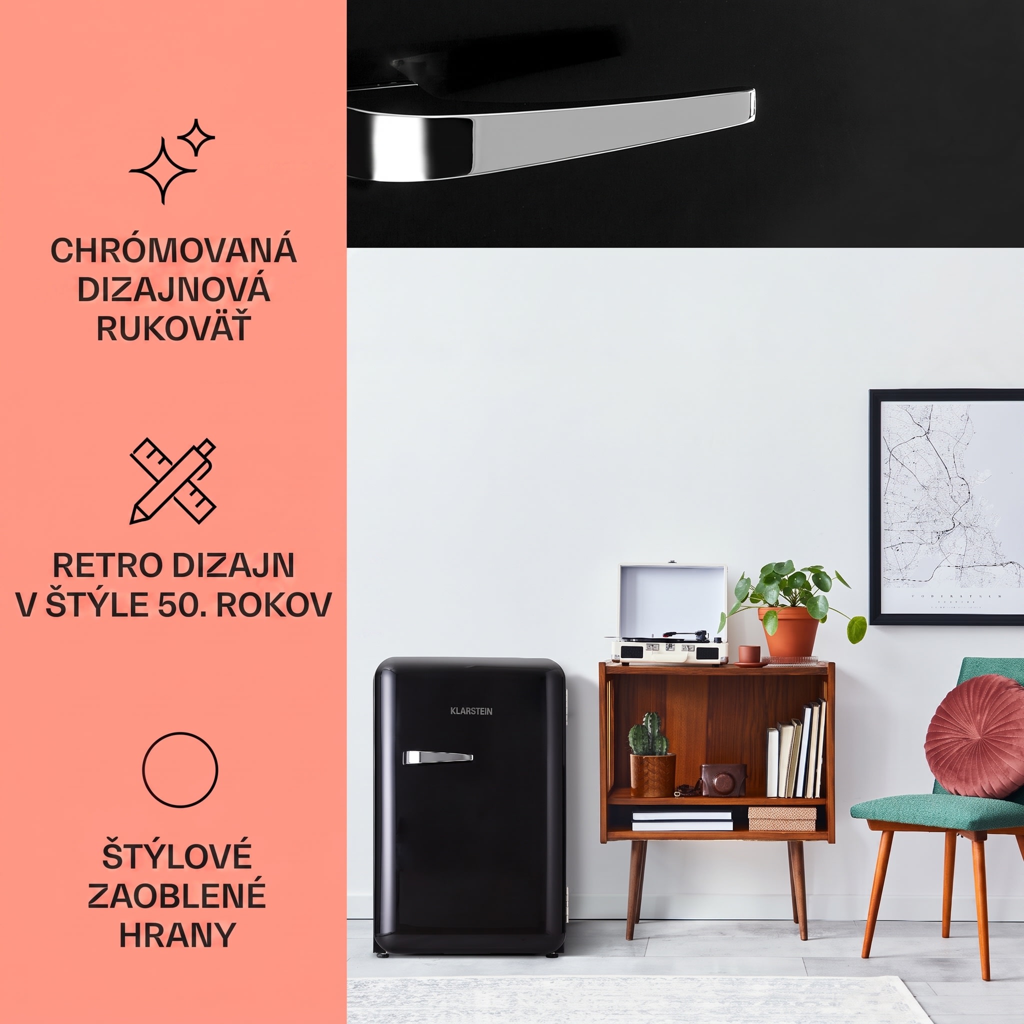 Klarstein Audrey, retro chladnička, 70 l, 3 police, 2 priehradky vo dverách, vnútorné osvetlenie – Obrázok 2
