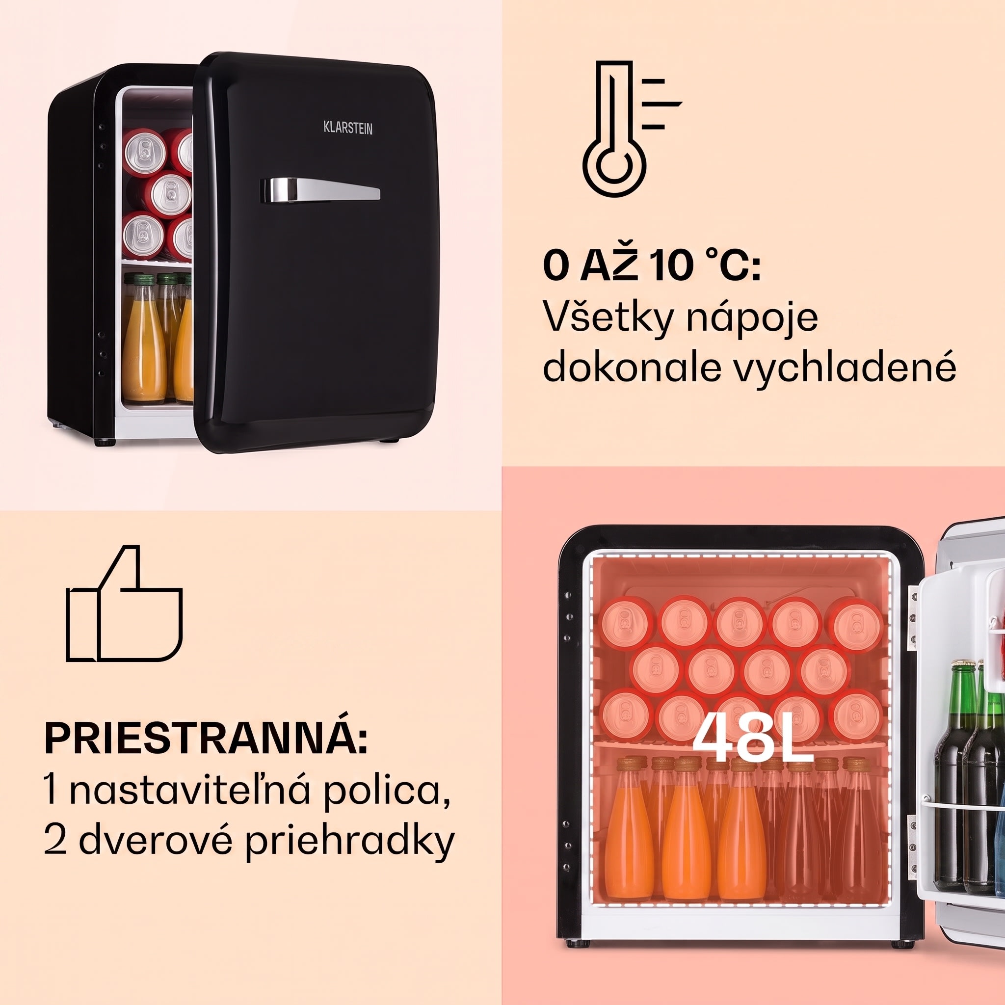 Klarstein Audrey Mini, retro chladnička, 48 l, 2 úrovne – Obrázok 3