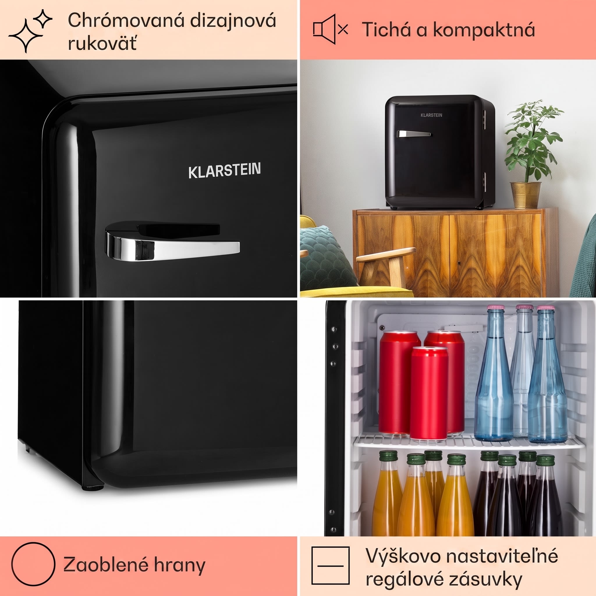 Klarstein Audrey Mini, retro chladnička, 48 l, 2 úrovne – Obrázok 4
