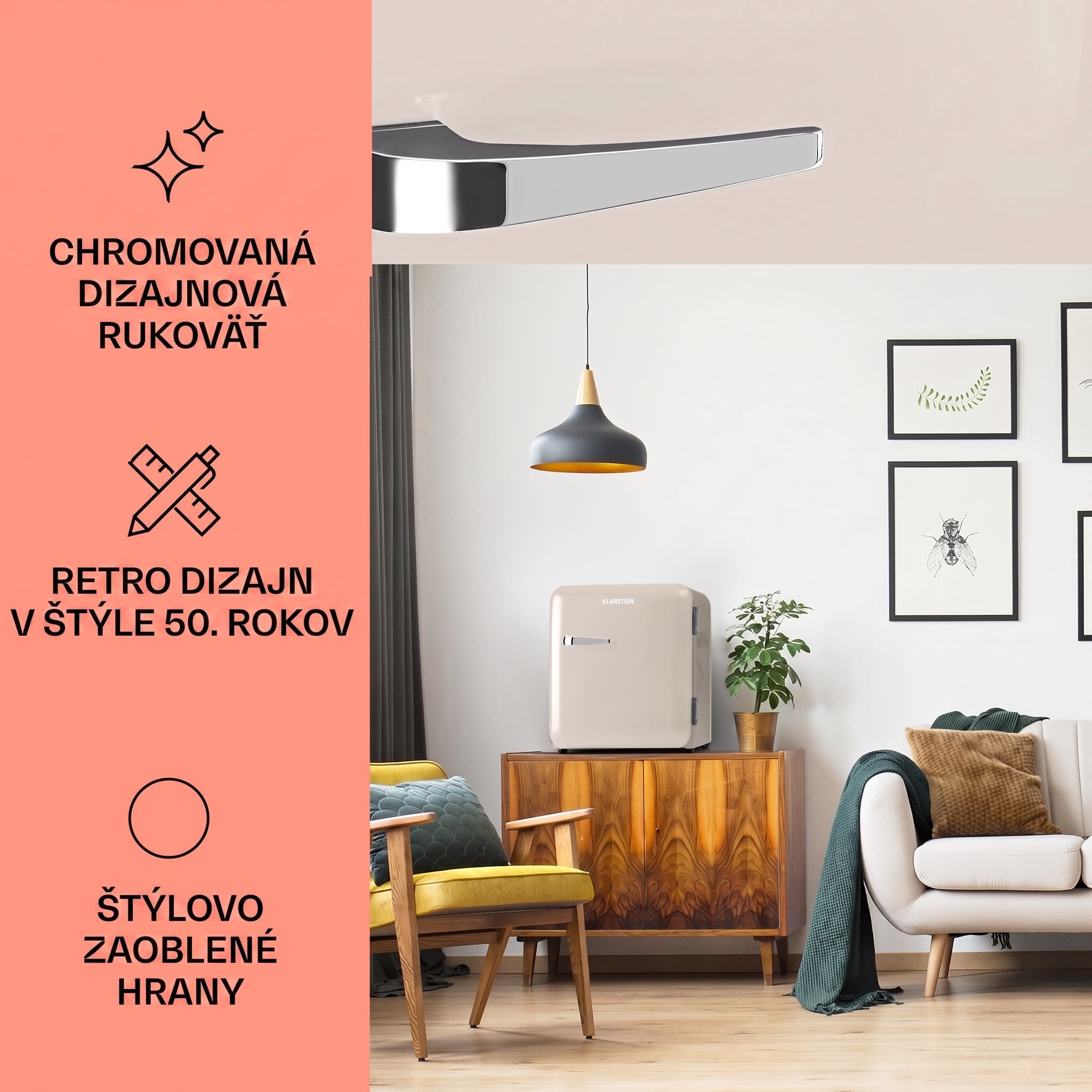 Klarstein Audrey Mini, retro chladnička, 48 l, 2 úrovne, energet. trieda F – Obrázok 3