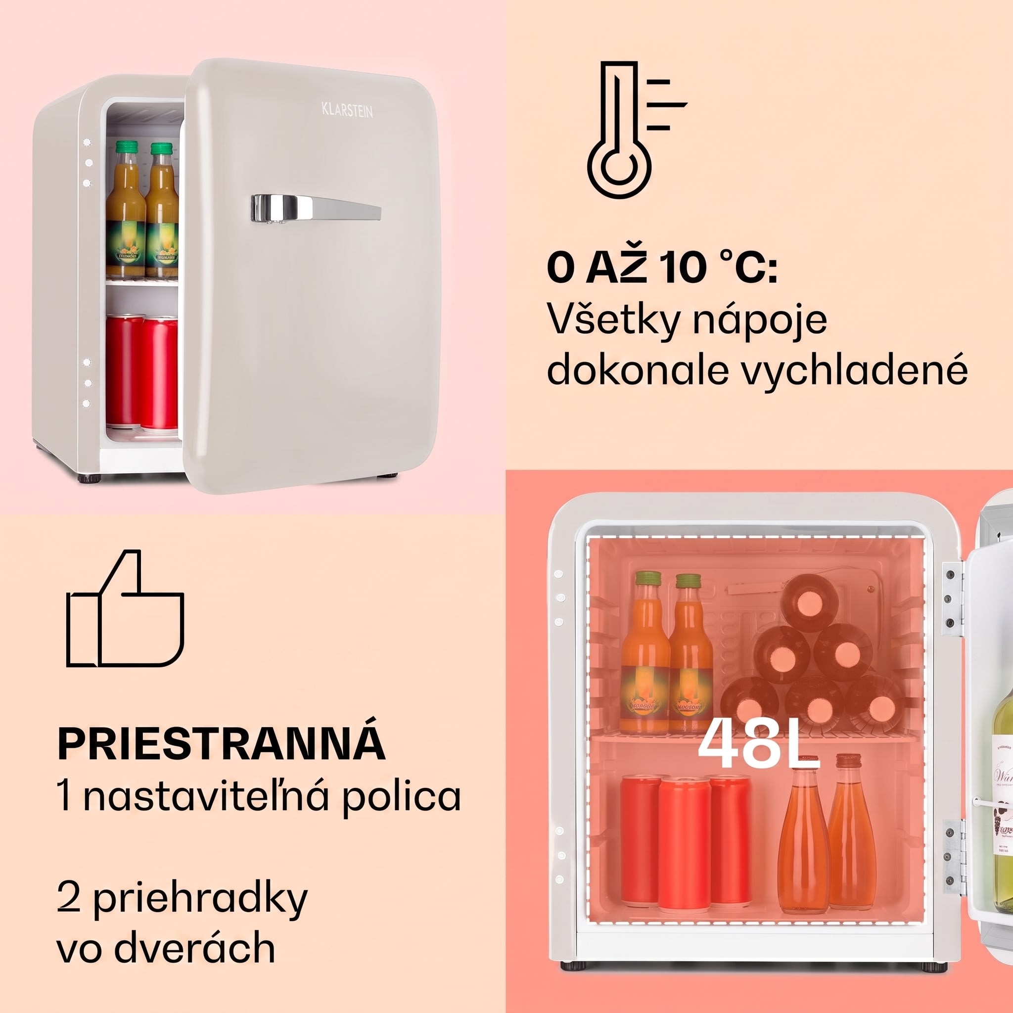 Klarstein Audrey Mini, retro chladnička, 48 l, 2 úrovne, energet. trieda F – Obrázok 4