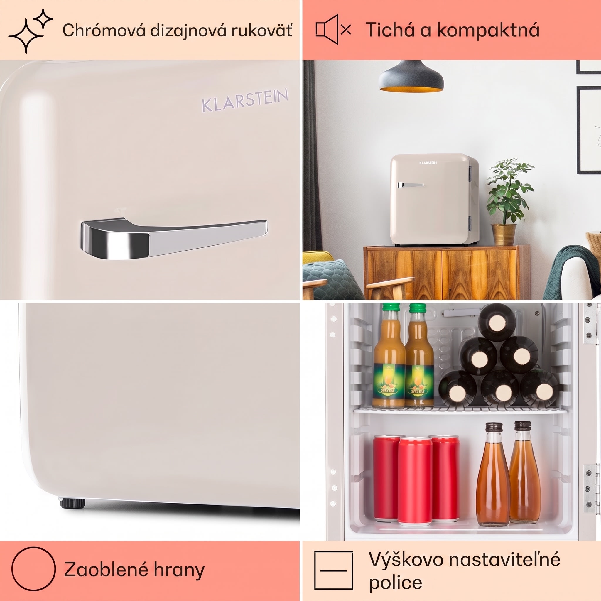 Klarstein Audrey Mini, retro chladnička, 48 l, 2 úrovne, energet. trieda F – Obrázok 5