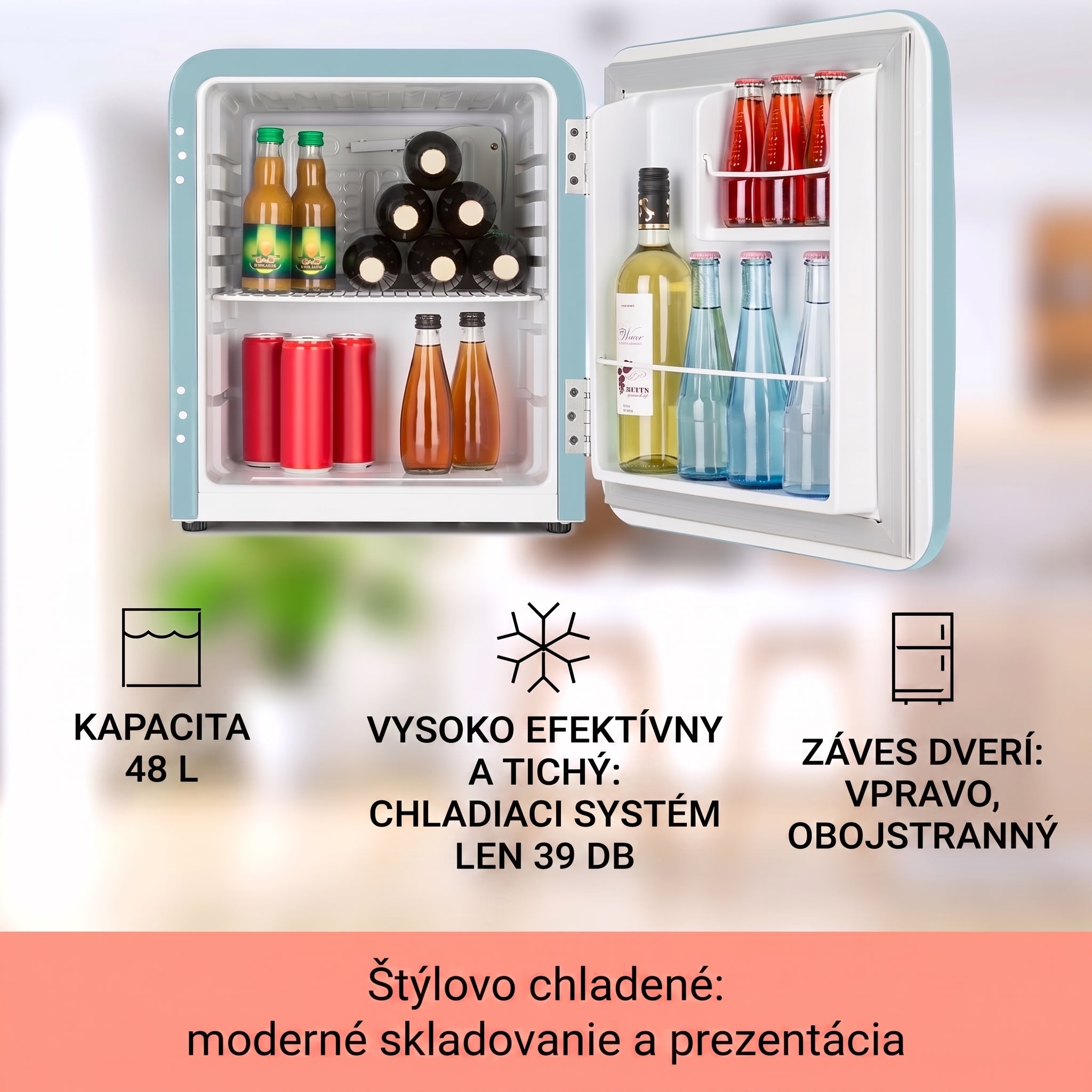 Klarstein Audrey Mini, retro chladnička, 48 l, 2 úrovne, energet. trieda F – Obrázok 2