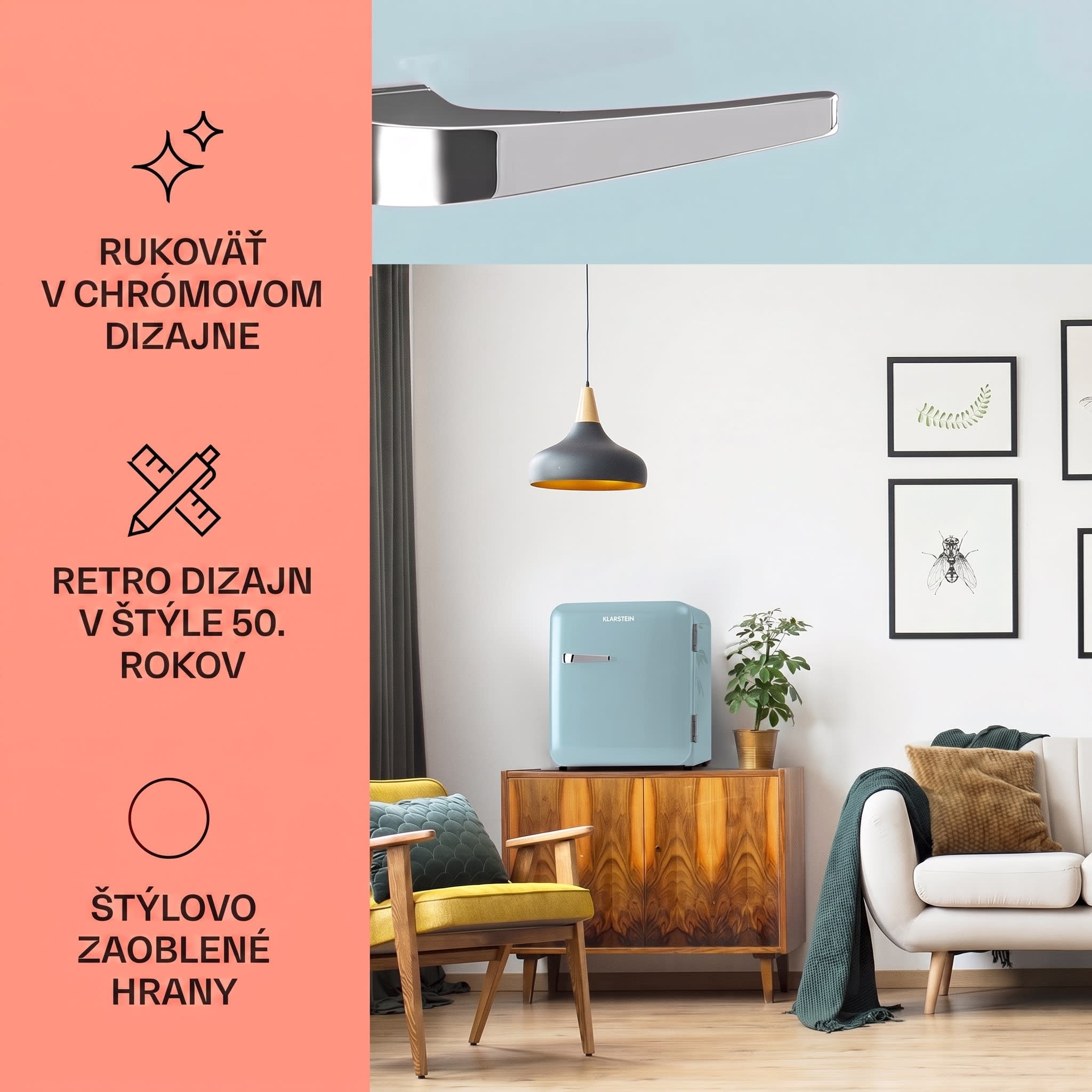 Klarstein Audrey Mini, retro chladnička, 48 l, 2 úrovne, energet. trieda F – Obrázok 3
