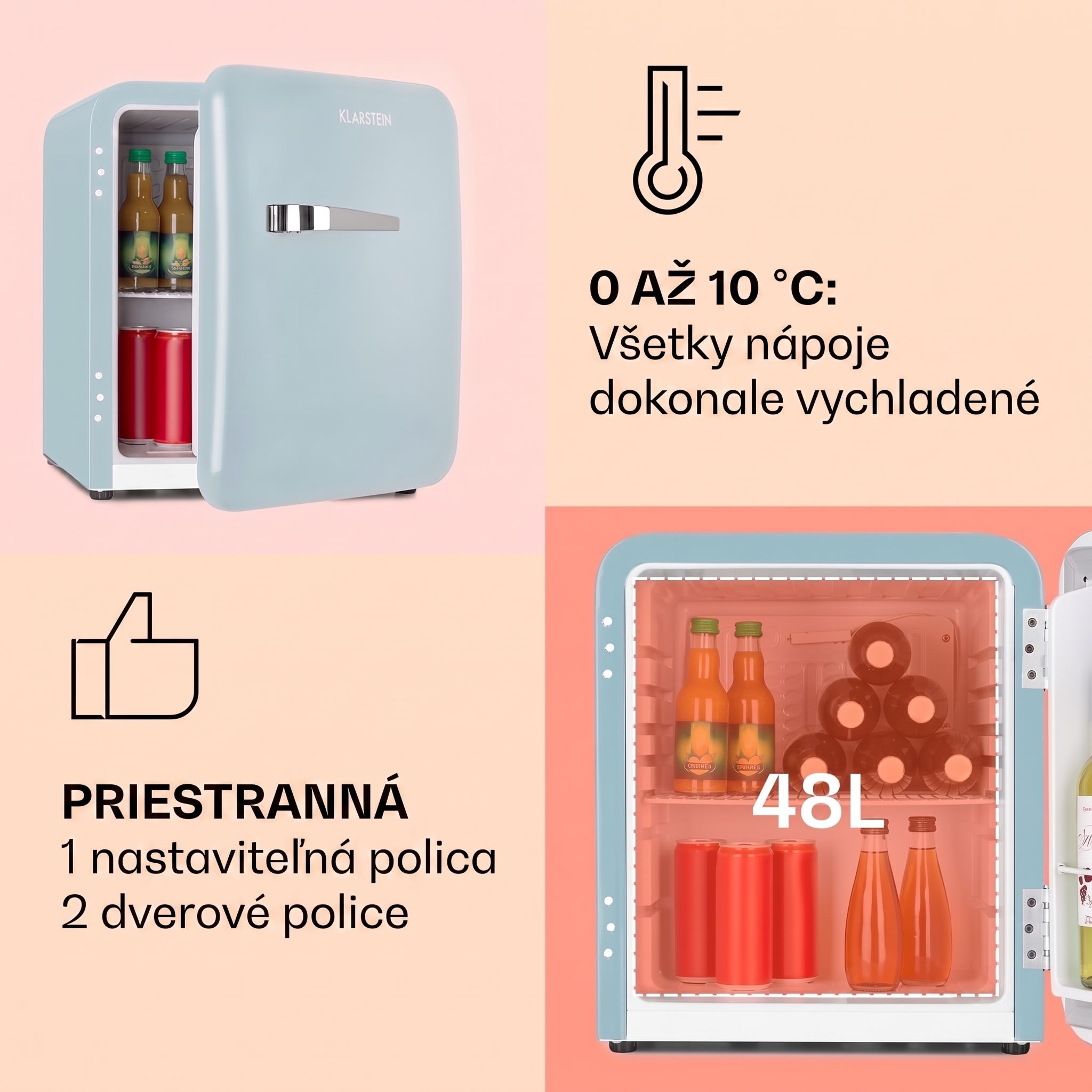 Klarstein Audrey Mini, retro chladnička, 48 l, 2 úrovne, energet. trieda F – Obrázok 4