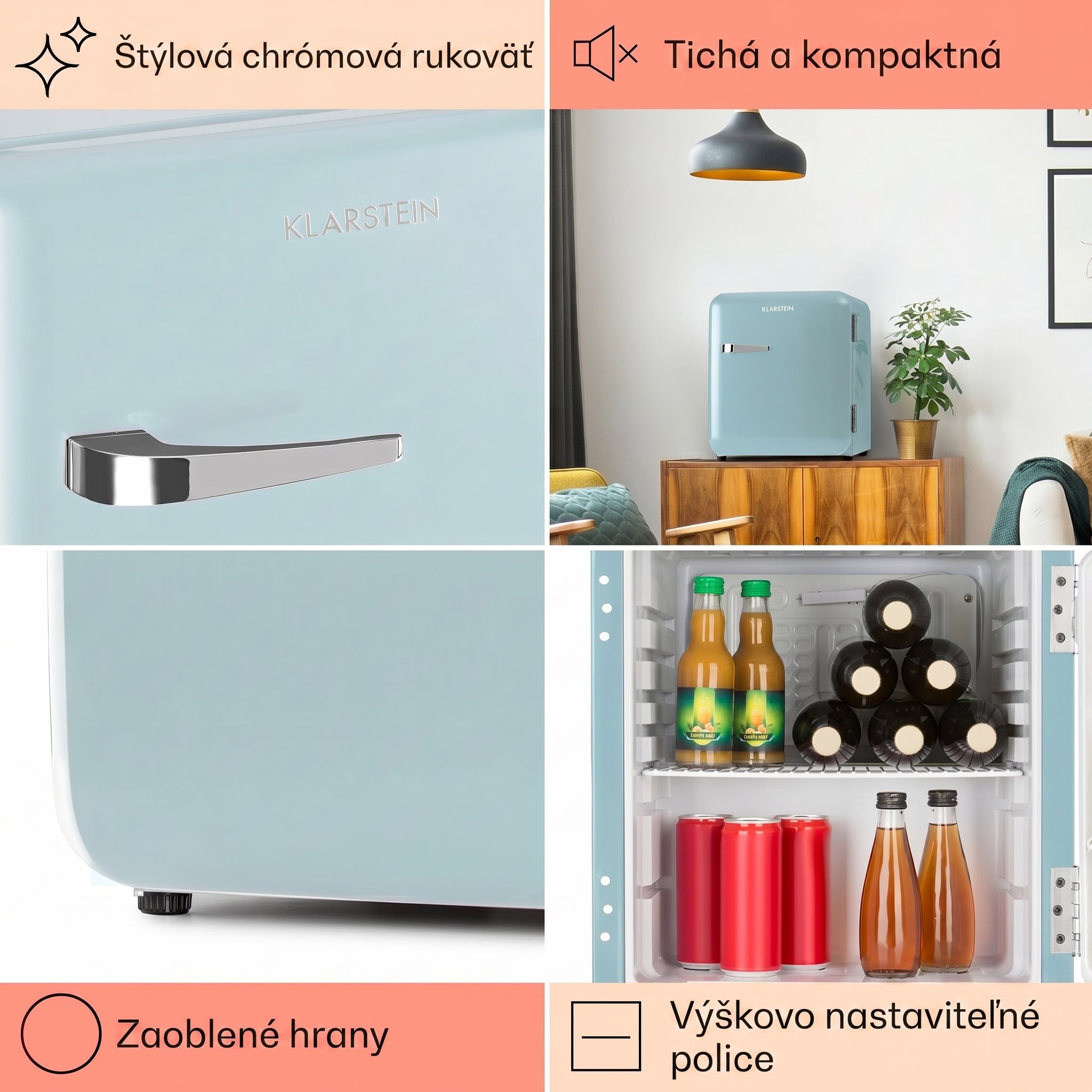 Klarstein Audrey Mini, retro chladnička, 48 l, 2 úrovne, energet. trieda F – Obrázok 5