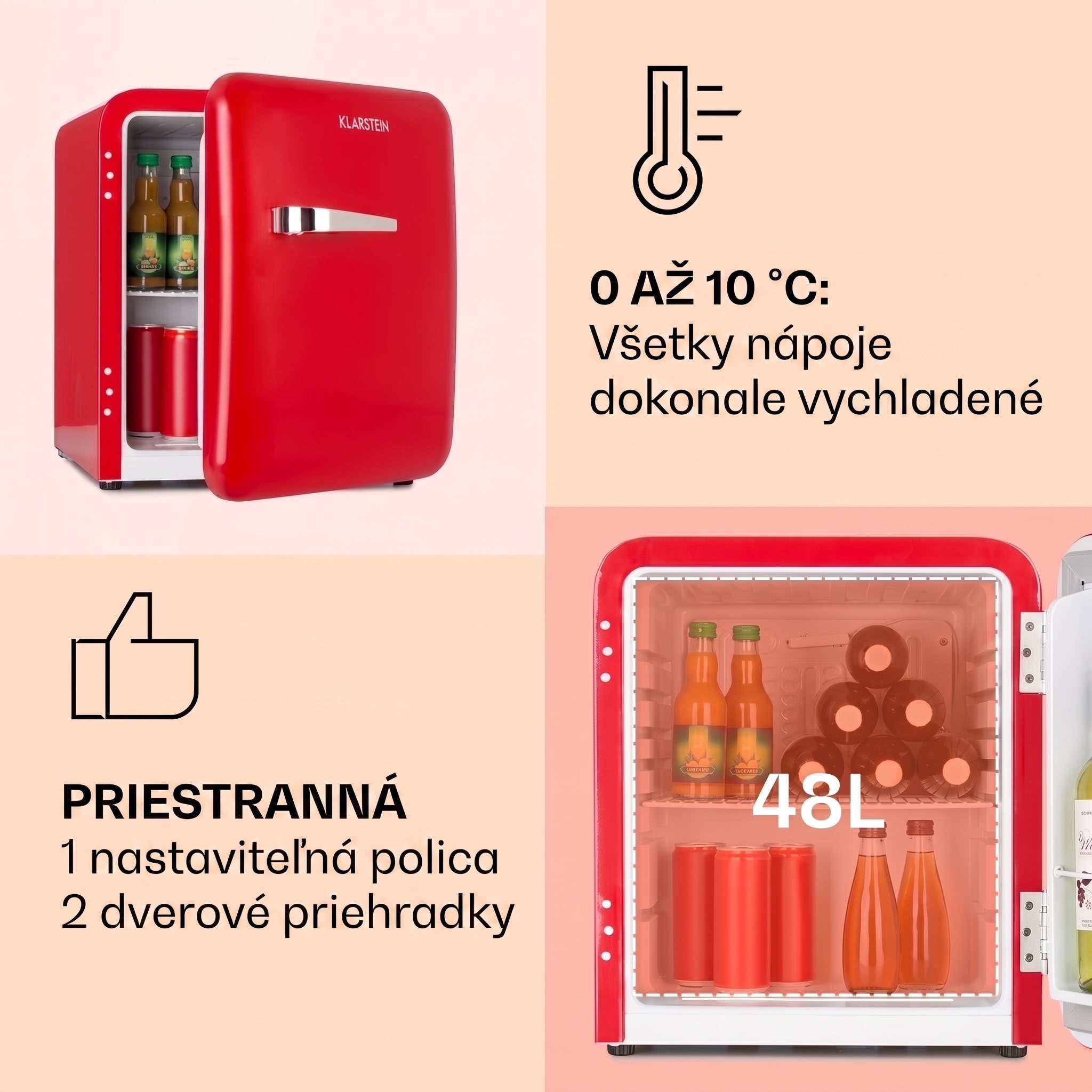 Klarstein Audrey Mini, retro chladnička, 48 l, 2 úrovne, energet. trieda F – Obrázok 4