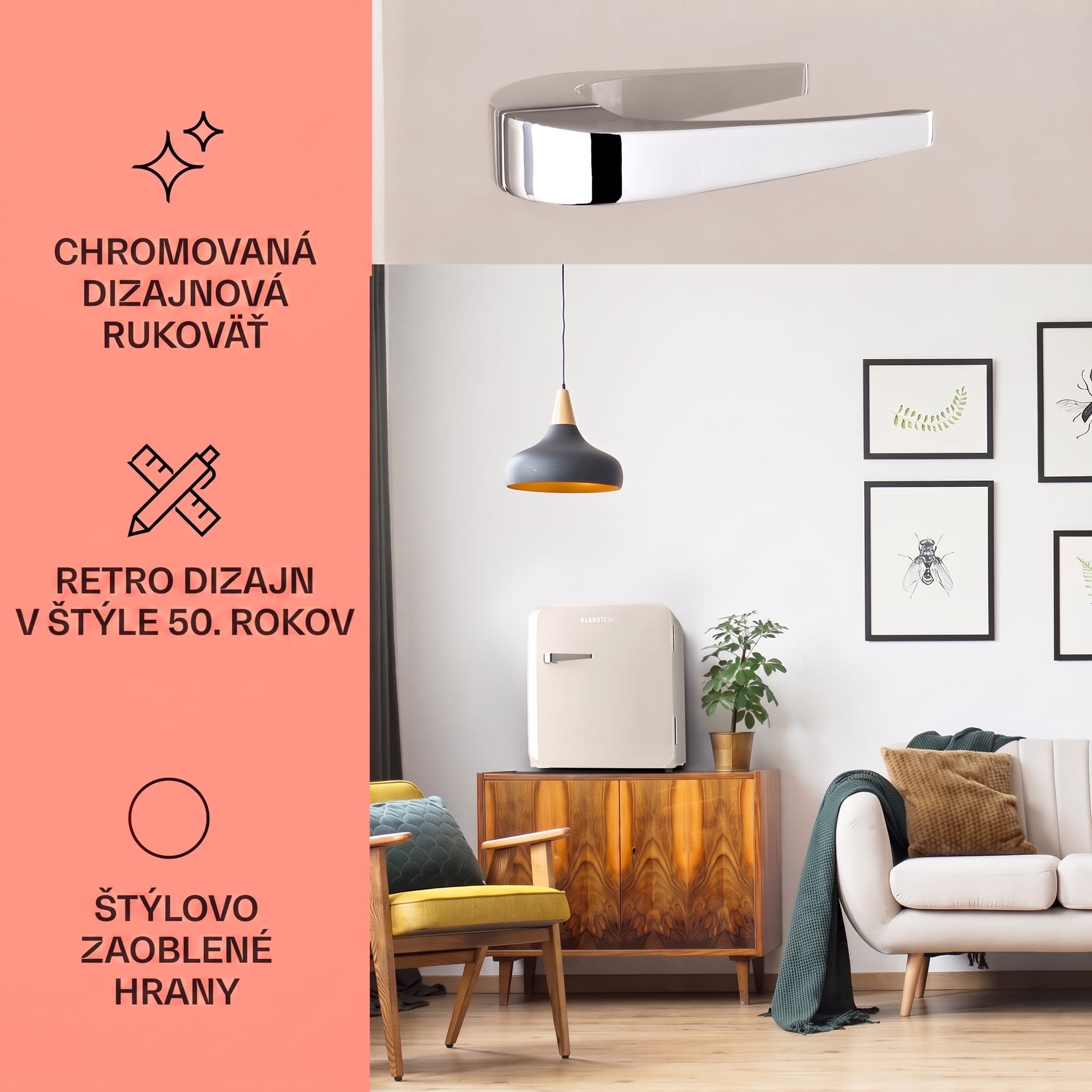 Klarstein Audrey Mini, retro chladnička, energet. trieda E, mraziaci priečinok, LED – Obrázok 3