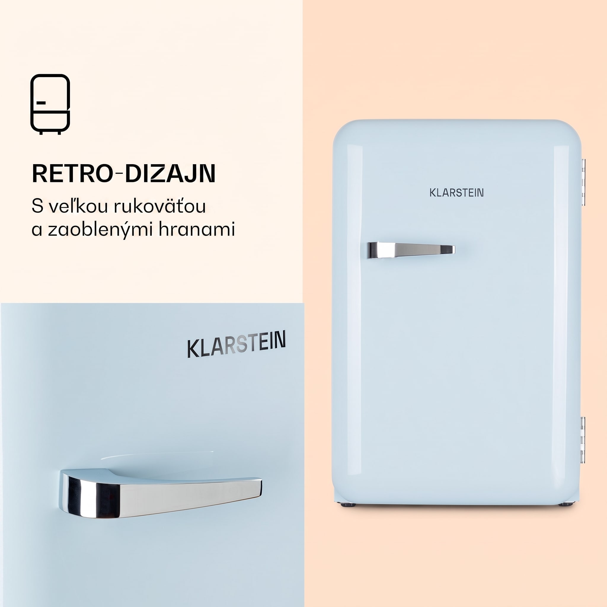 Klarstein Audrey, retro chladnička, 70 l, 3 police, 2 priehradky vo dverách, vnútorné osvetlenie – Obrázok 3
