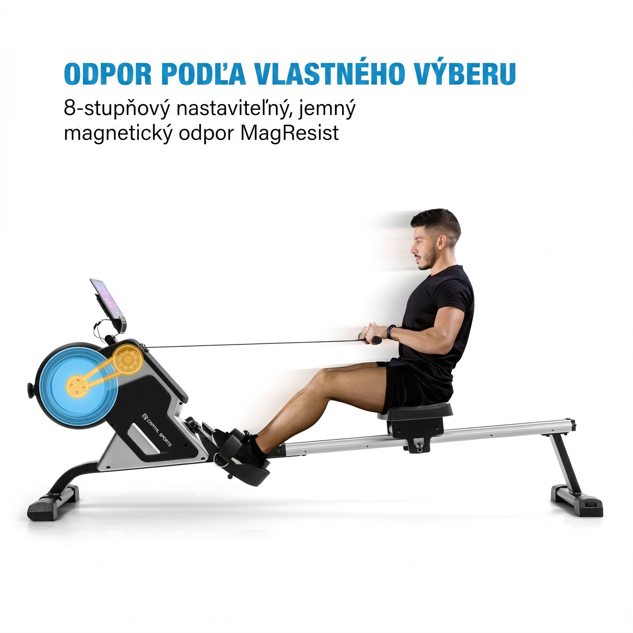 Capital Sports Stream M1, magnetický veslovací trenažér, 105 cm, LC displej, 8 úrovní, hliník – Obrázok 2