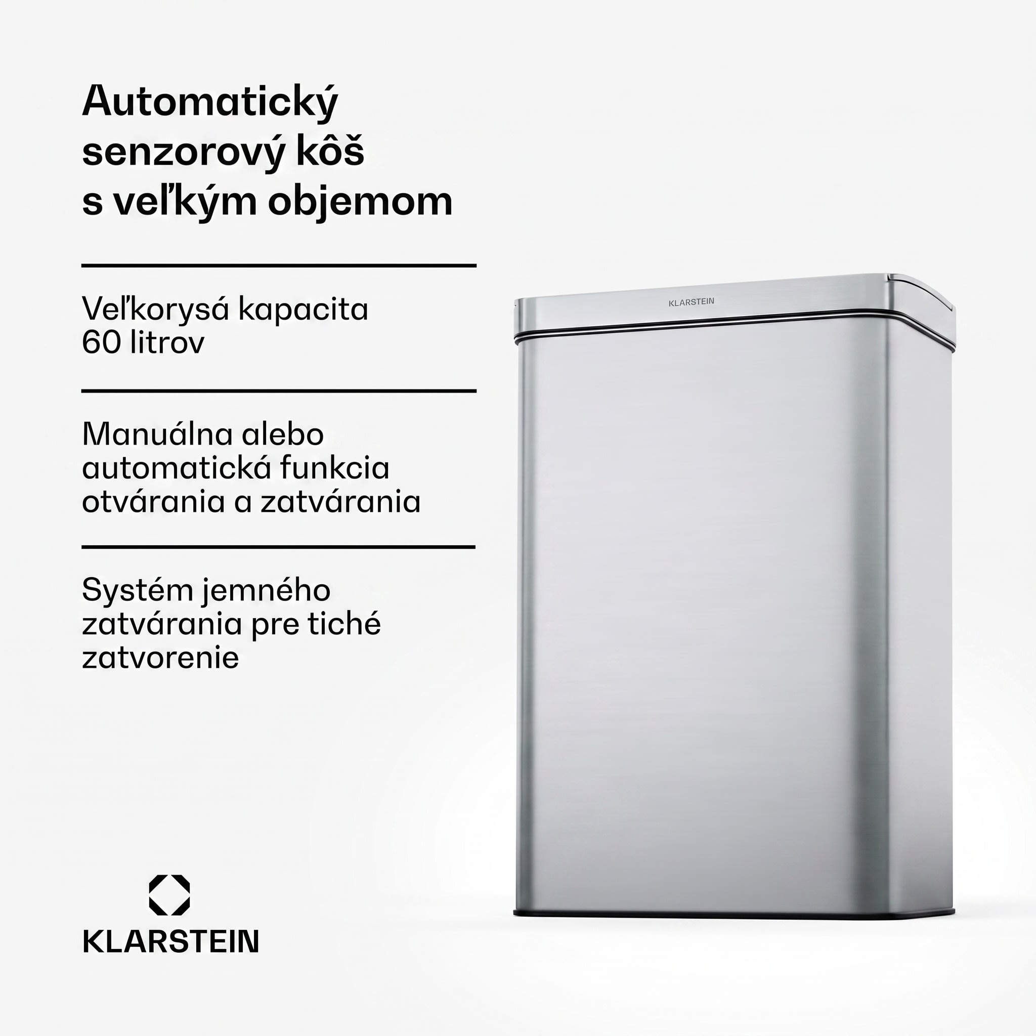 Klarstein Touchless, senzorový odpadkový kôš, 60 l, z nehrdzavejúcej ocele, Soft-Close zatváranie, napájaný batériou, LED displej, časovač – Obrázok 2