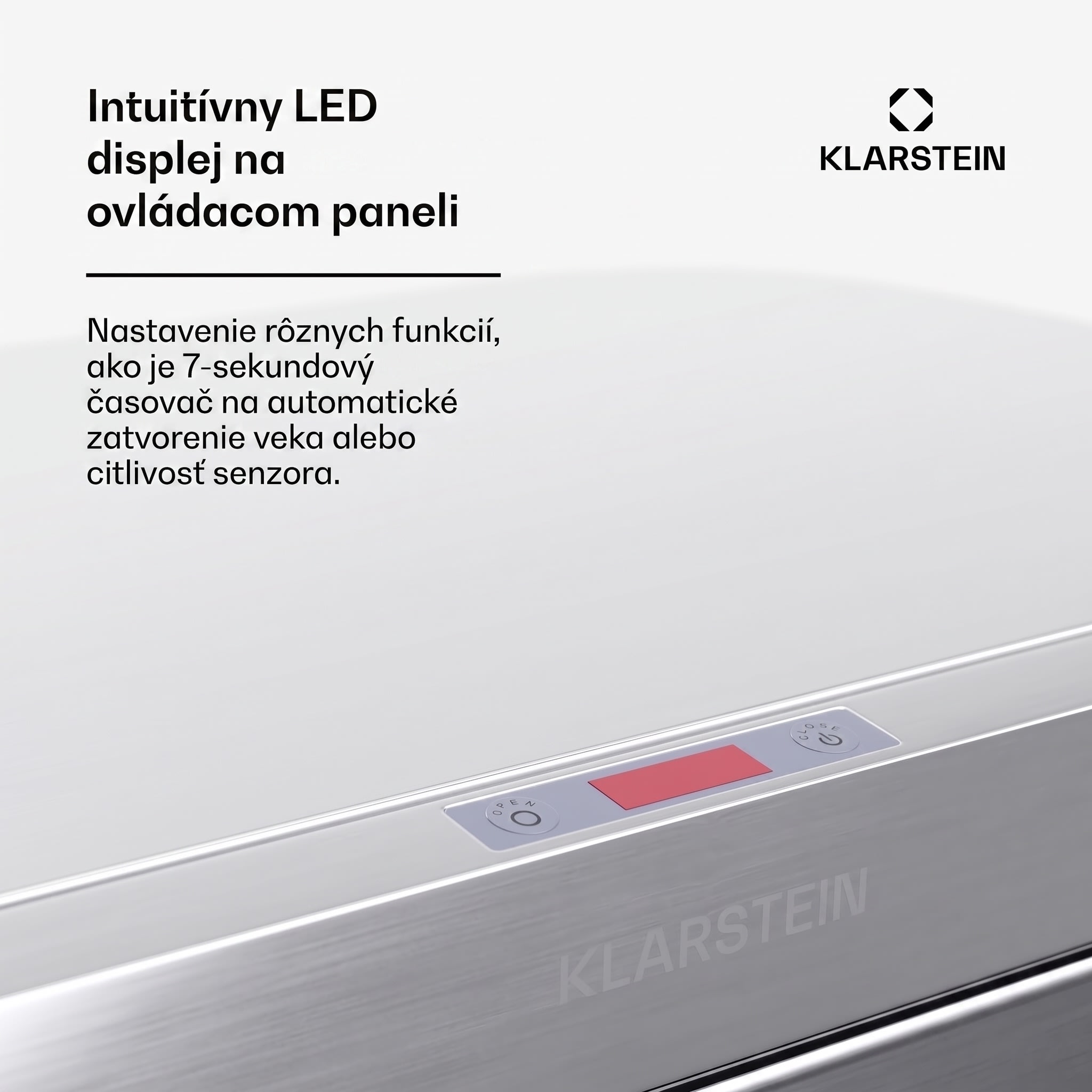 Klarstein Touchless, senzorový odpadkový kôš, 60 l, z nehrdzavejúcej ocele, Soft-Close zatváranie, napájaný batériou, LED displej, časovač – Obrázok 4
