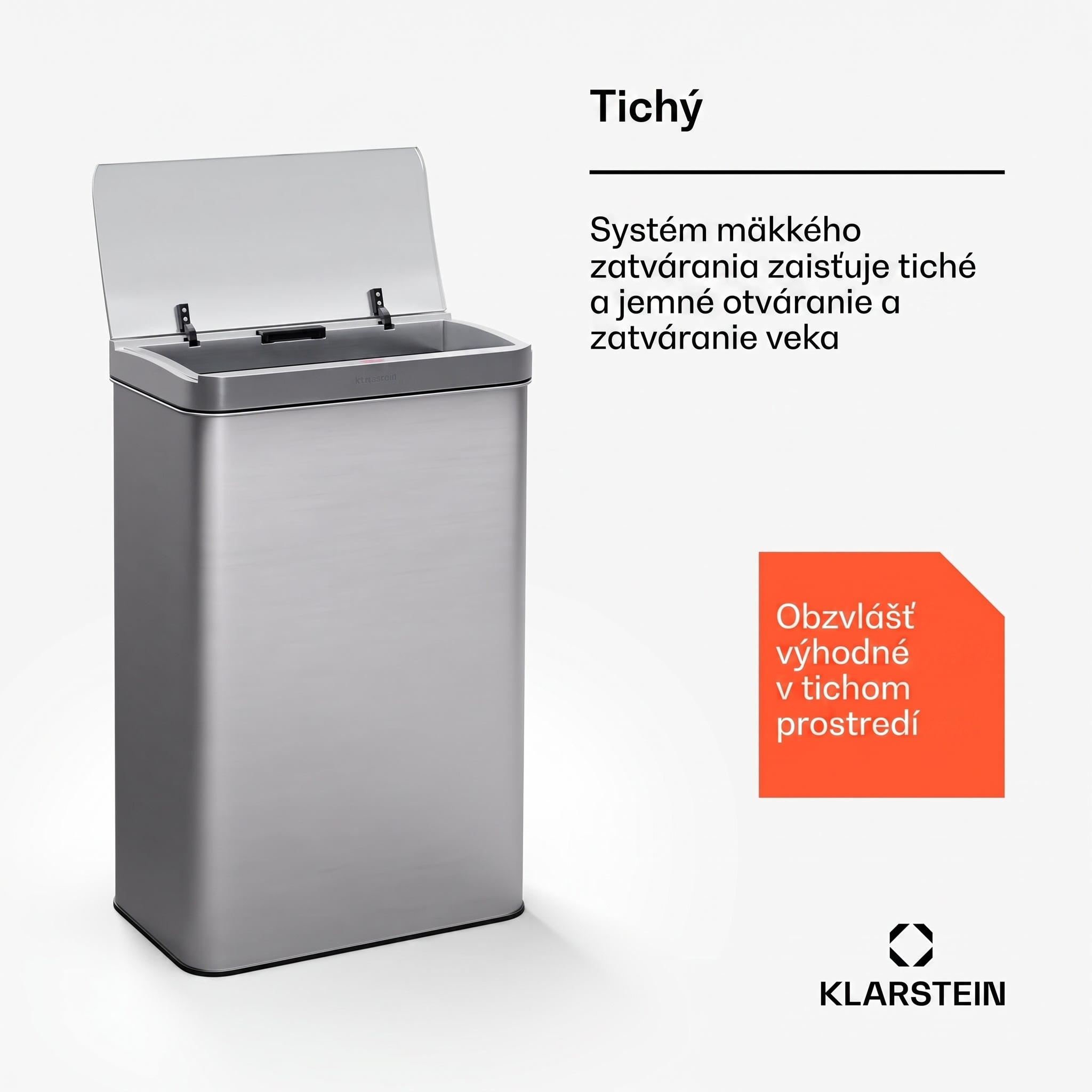 Klarstein Touchless, senzorový odpadkový kôš, 60 l, z nehrdzavejúcej ocele, Soft-Close zatváranie, napájaný batériou, LED displej, časovač – Obrázok 5