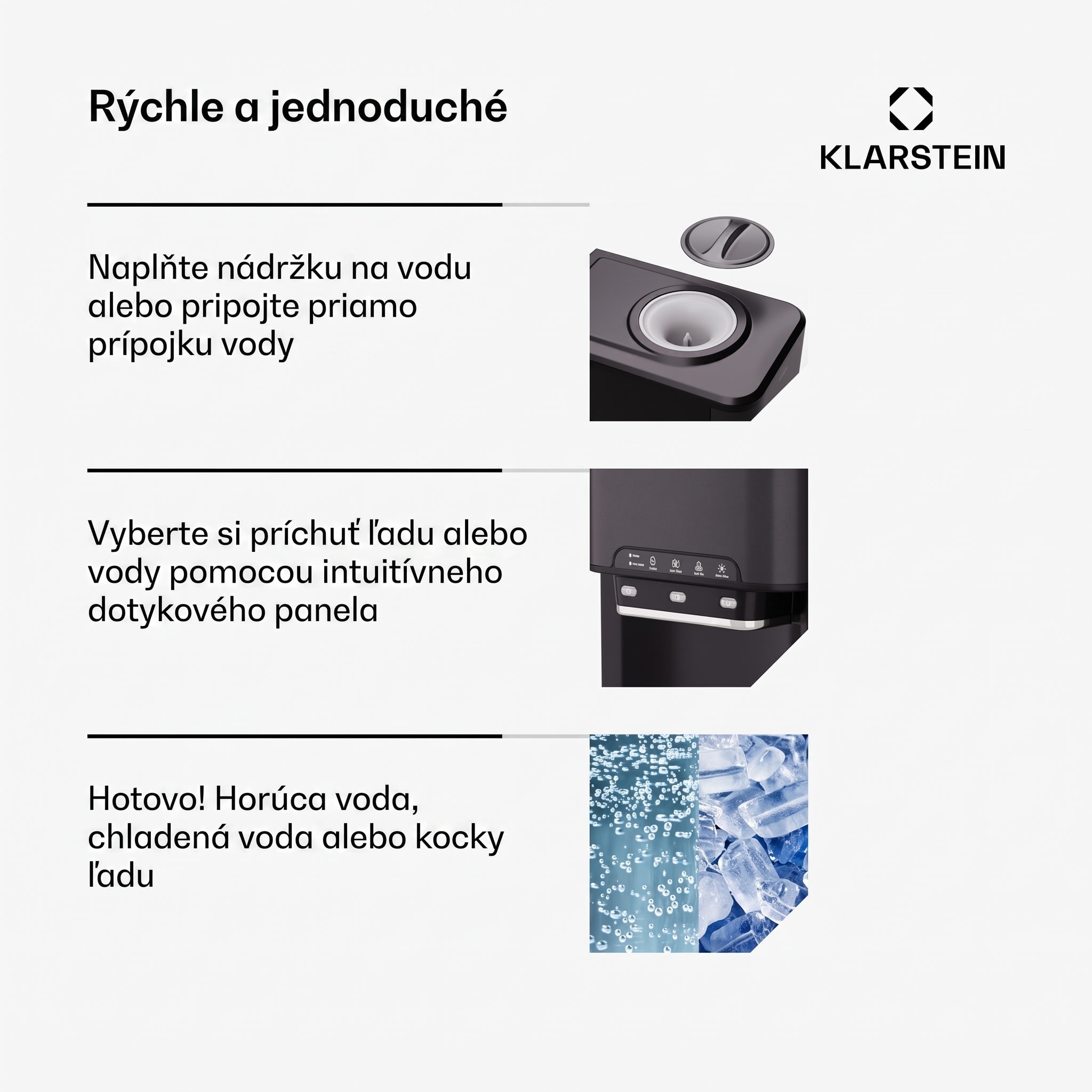 Klarstein Aqueous výrobník ľadu 3 v 1: kocky ľadu, dávkovač vody: horúca a studená, 20 kg/24h – Obrázok 4