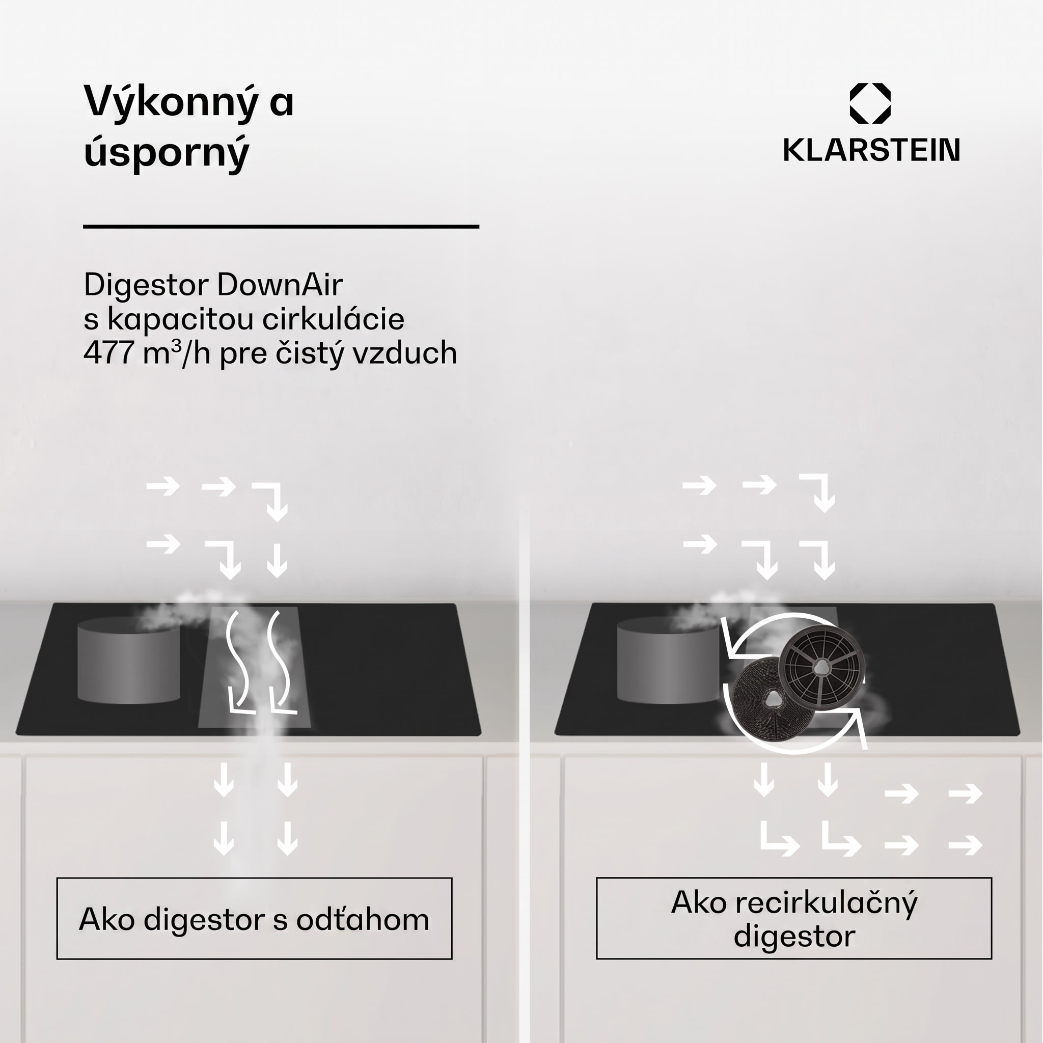 Klarstein Full House 90 Down Air System, indukčná varná doskA digestor, 477 m³/h, trieda energetickej účinnosti A – Obrázok 5
