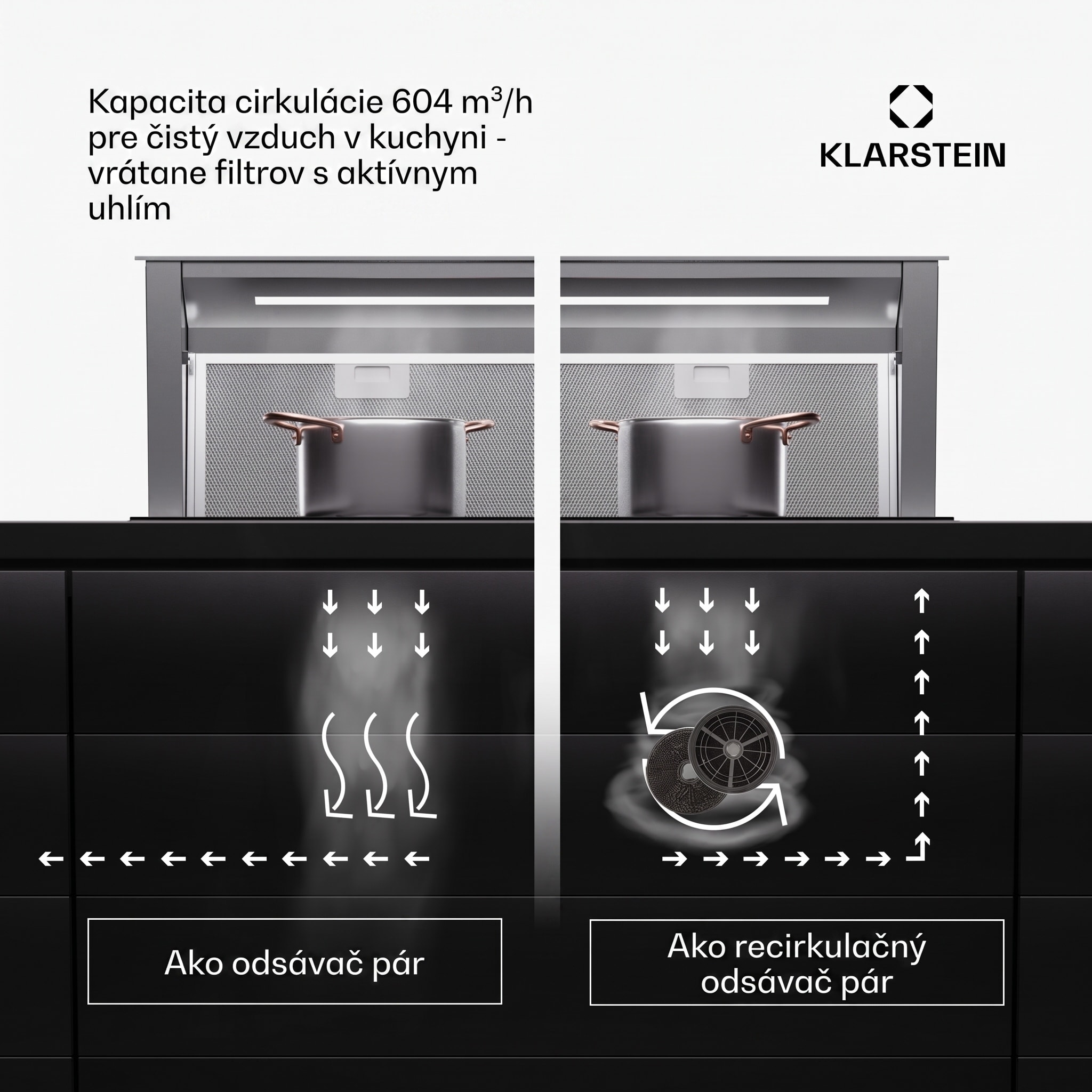 Klarstein Royal Flush Eco 90 digestor 90 cm 604 m³/h EEK A++ vrátane filtrov s aktívnym uhlím – Obrázok 3