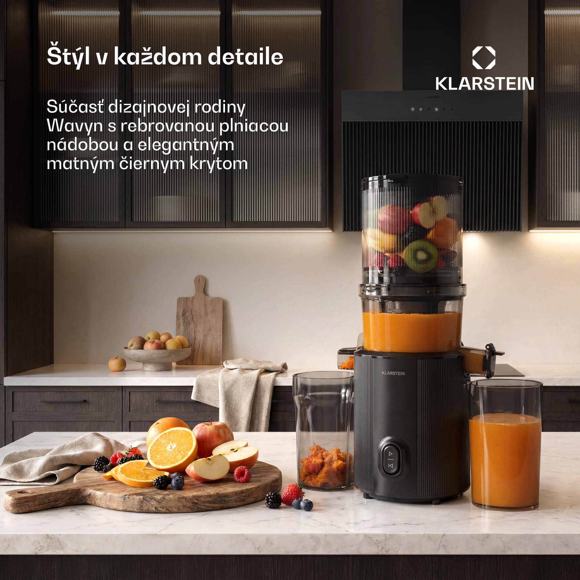 Klarstein Wavyn odšťavovač s lisovaním za studena | 300 W | Funkcia spätného chodu | Výkonný | Vstupný otvor so šírkou 130 mm – Obrázok 2