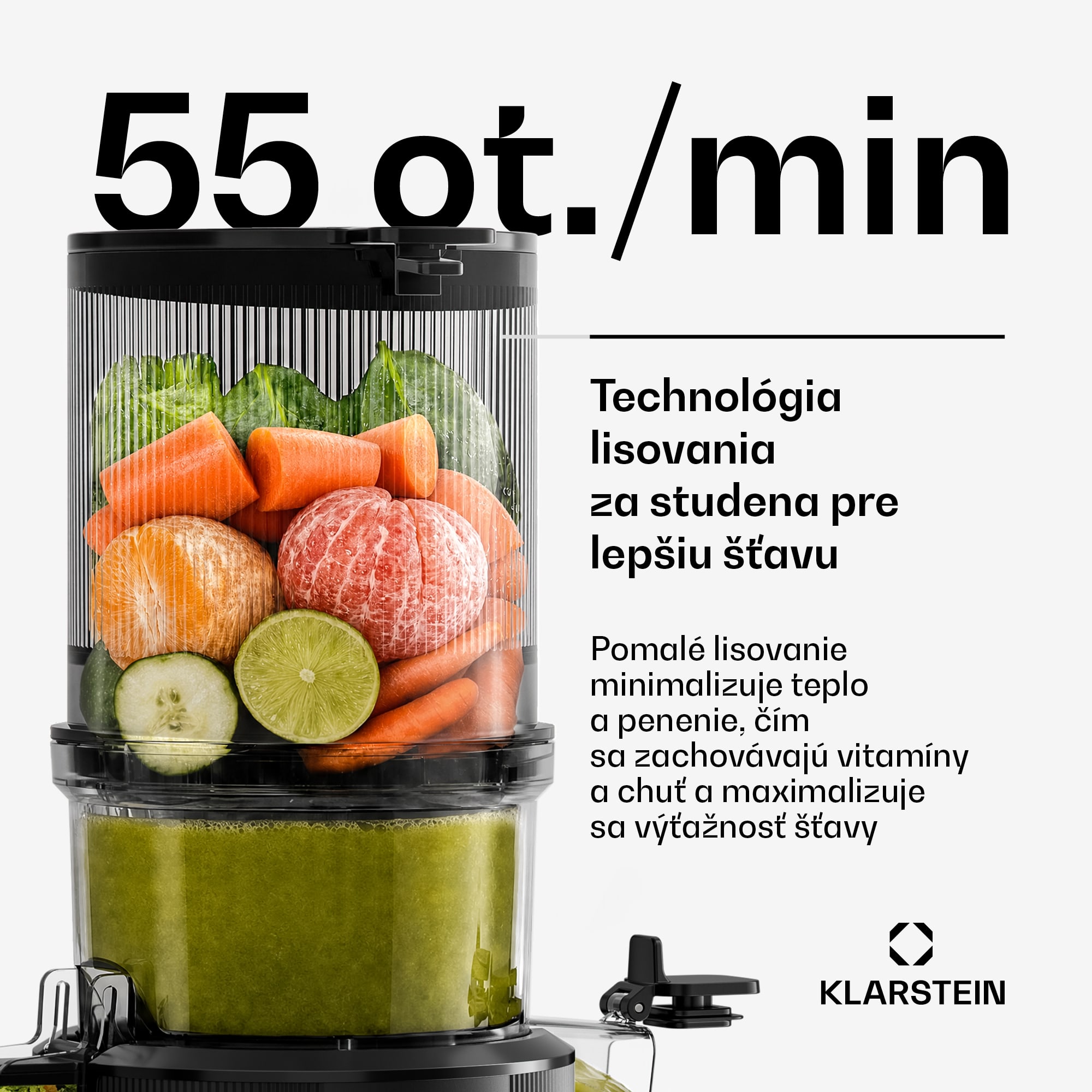 Klarstein Wavyn odšťavovač s lisovaním za studena | 300 W | Funkcia spätného chodu | Výkonný | Vstupný otvor so šírkou 130 mm – Obrázok 4