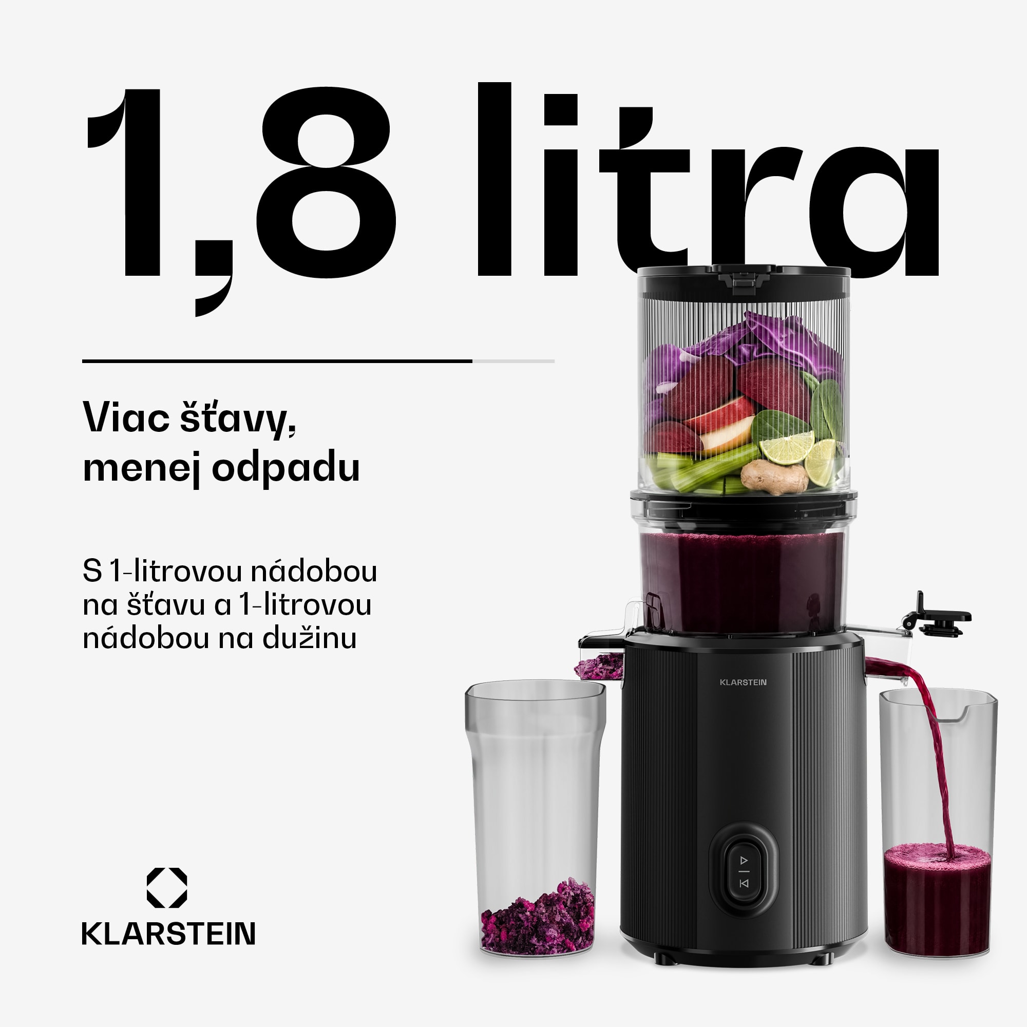 Klarstein Wavyn odšťavovač s lisovaním za studena | 300 W | Funkcia spätného chodu | Výkonný | Vstupný otvor so šírkou 130 mm – Obrázok 5