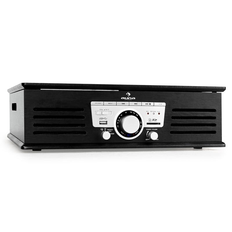 Auna TT-92B, gramofón, integrovaný reproduktor, USB, SD, AUX, FM, čierny – Obrázok 2