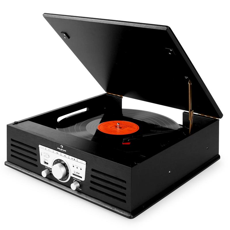 Auna TT-92B, gramofón, integrovaný reproduktor, USB, SD, AUX, FM, čierny – Obrázok 4