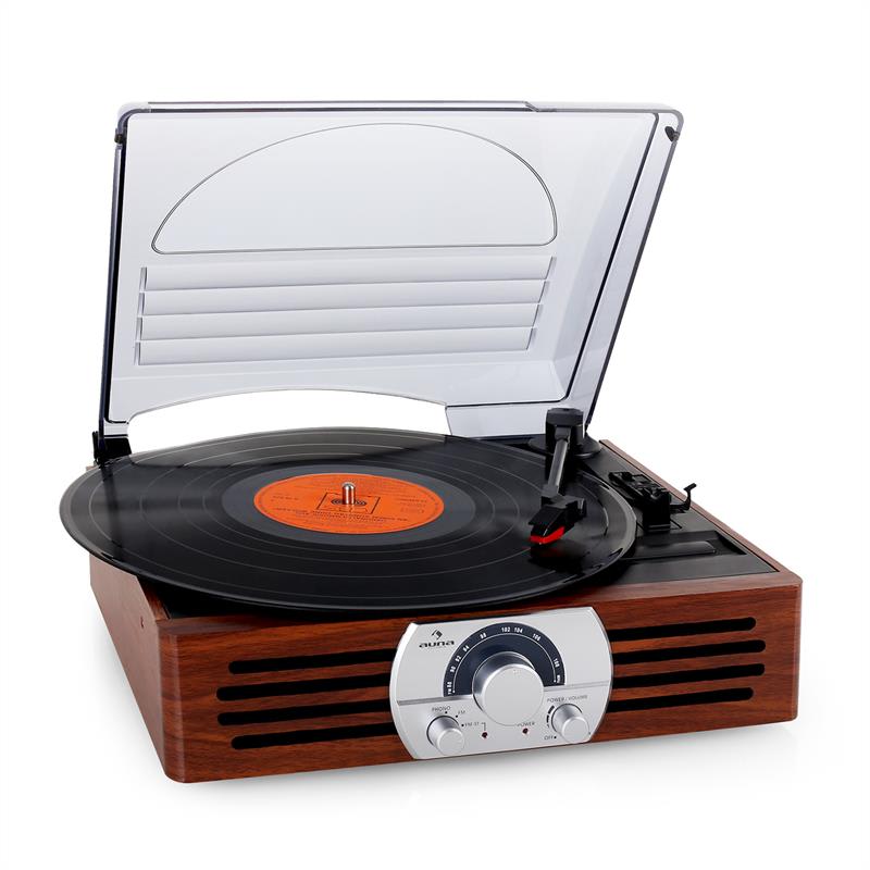 Auna TT-83N, gramofón, FM, drevo