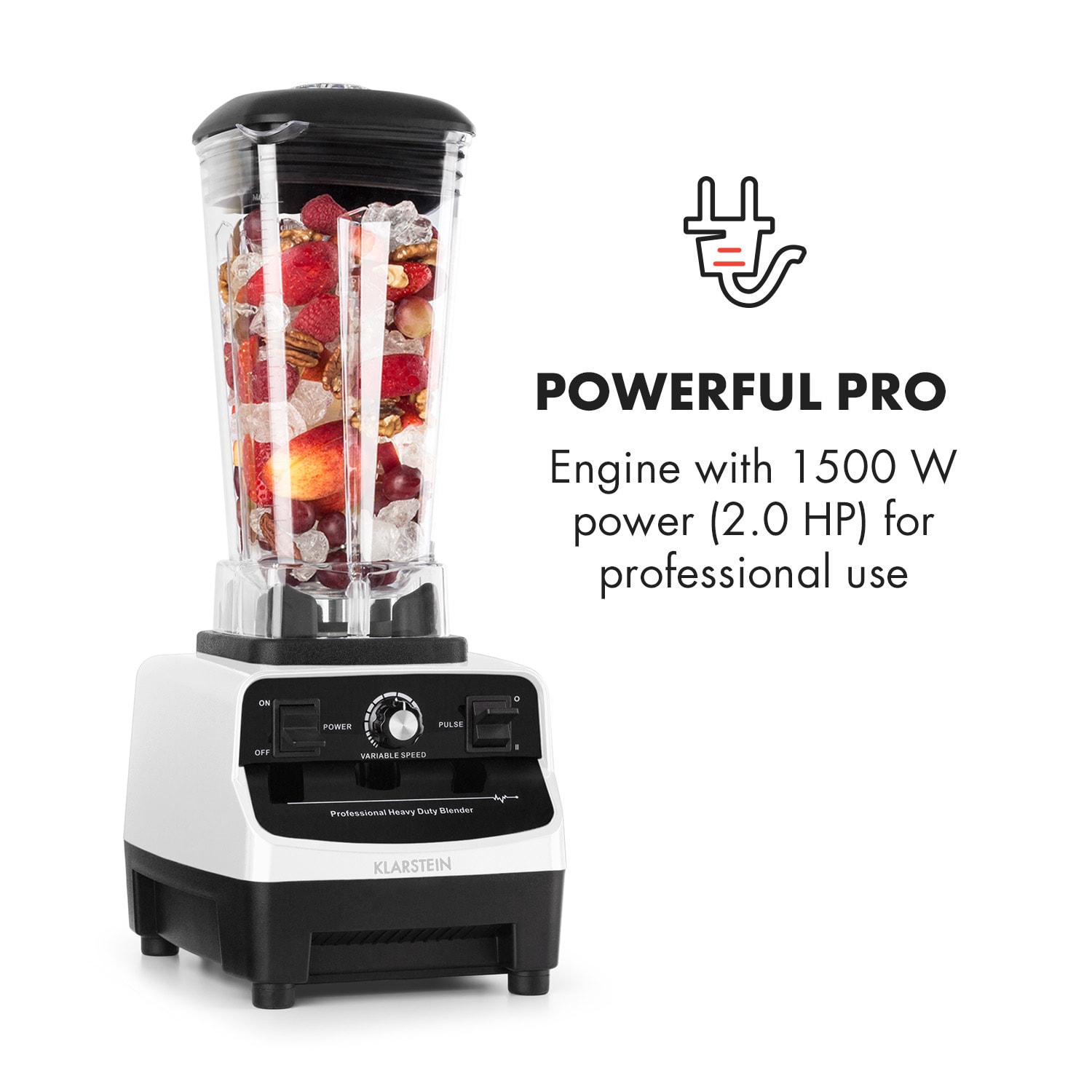Klarstein Herakles 3G Powermixer, 1500 W, 2 litre, green smoothie, bez BPA, stolný mixér, biely – Obrázok 3