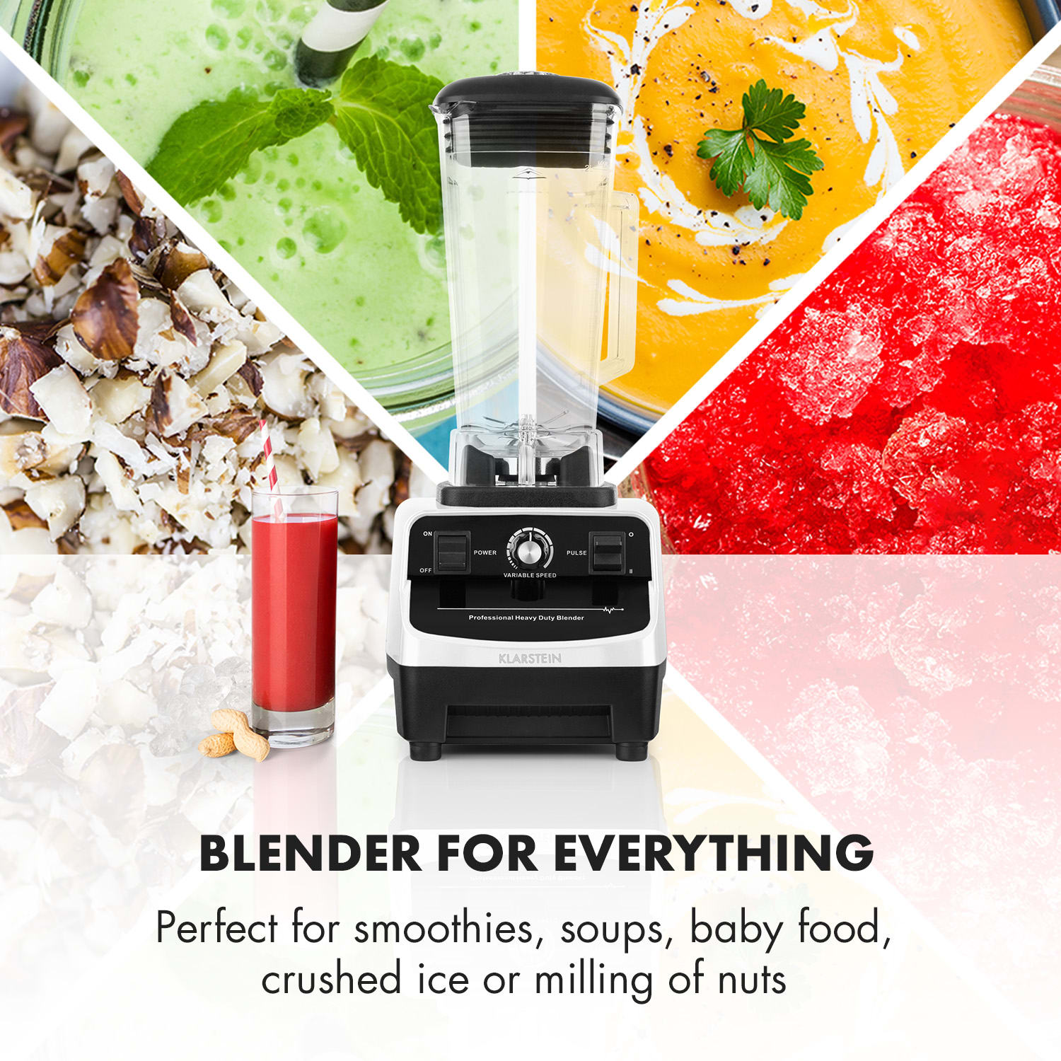 Klarstein Herakles 3G Powermixer, 1500 W, 2 litre, green smoothie, bez BPA, stolný mixér, biely – Obrázok 5