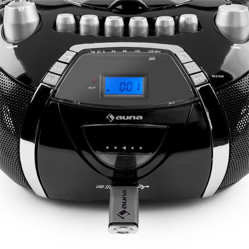Auna Beeboy, rádio rekordér, CD, MP3, USB, čierny – Obrázok 5