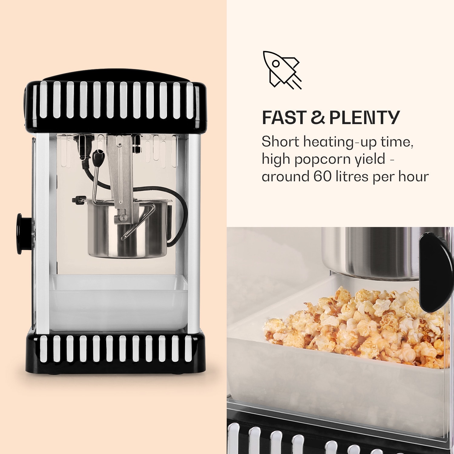 Klarstein SHU-Volcano-Black, 300 W, stroj na popcorn, miešadlo, nerez – Obrázok 5