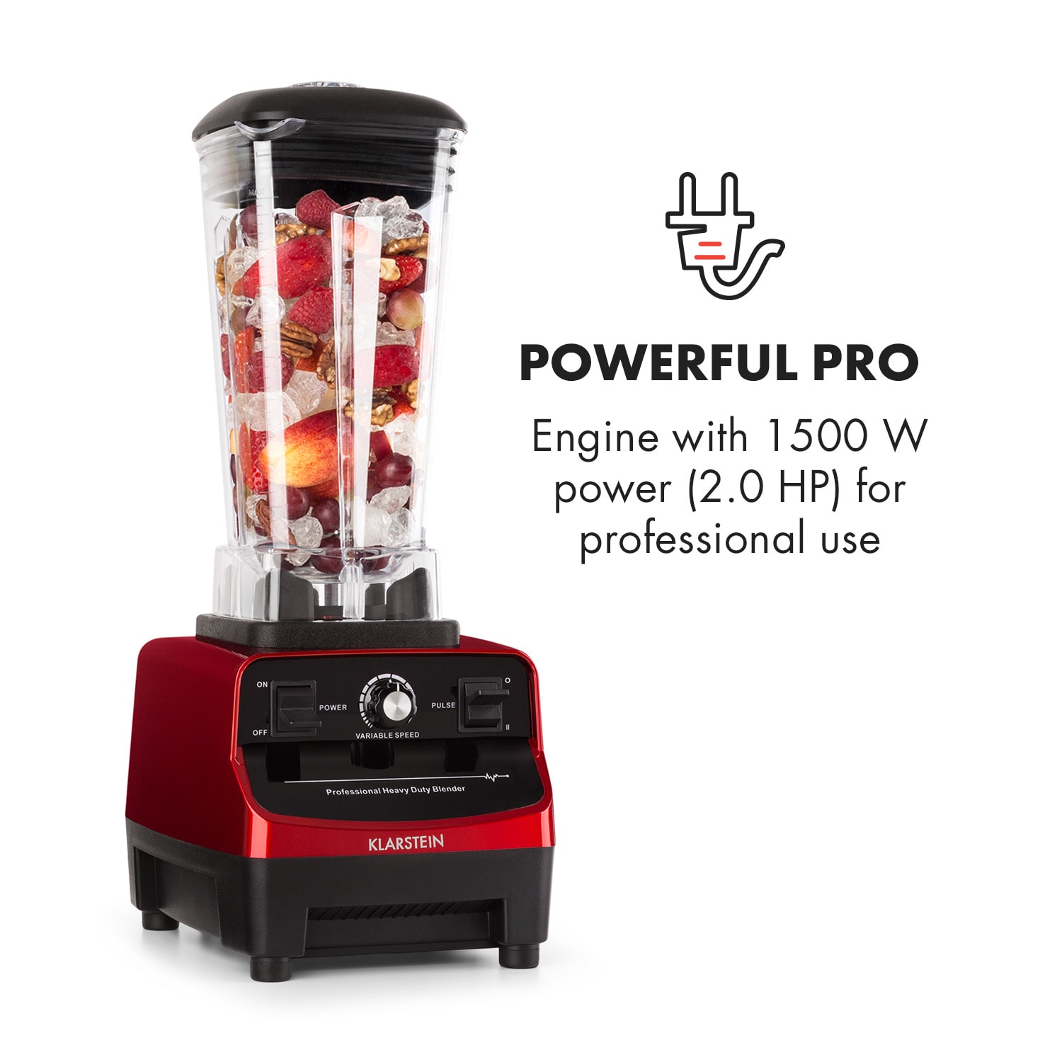 Klarstein IB-Herakles-3G-R, 1500 W, 2 litre, zelené smoothie, bez BPA, stolný mixér – Obrázok 3