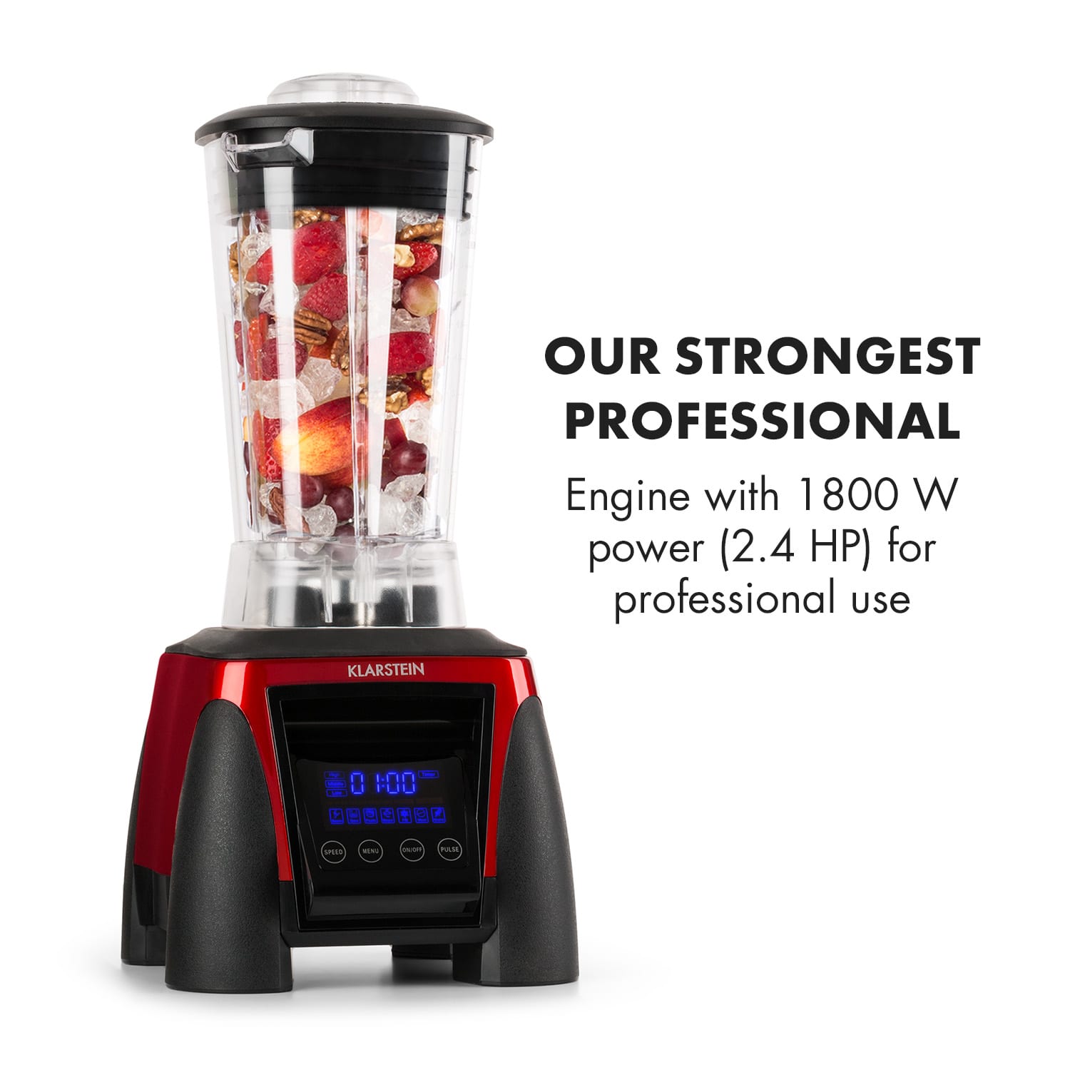 Klarstein Herakles-8G-R, 1800 W, 2 litre, stolný mixér, červený, smoothie, bez BPA – Obrázok 3